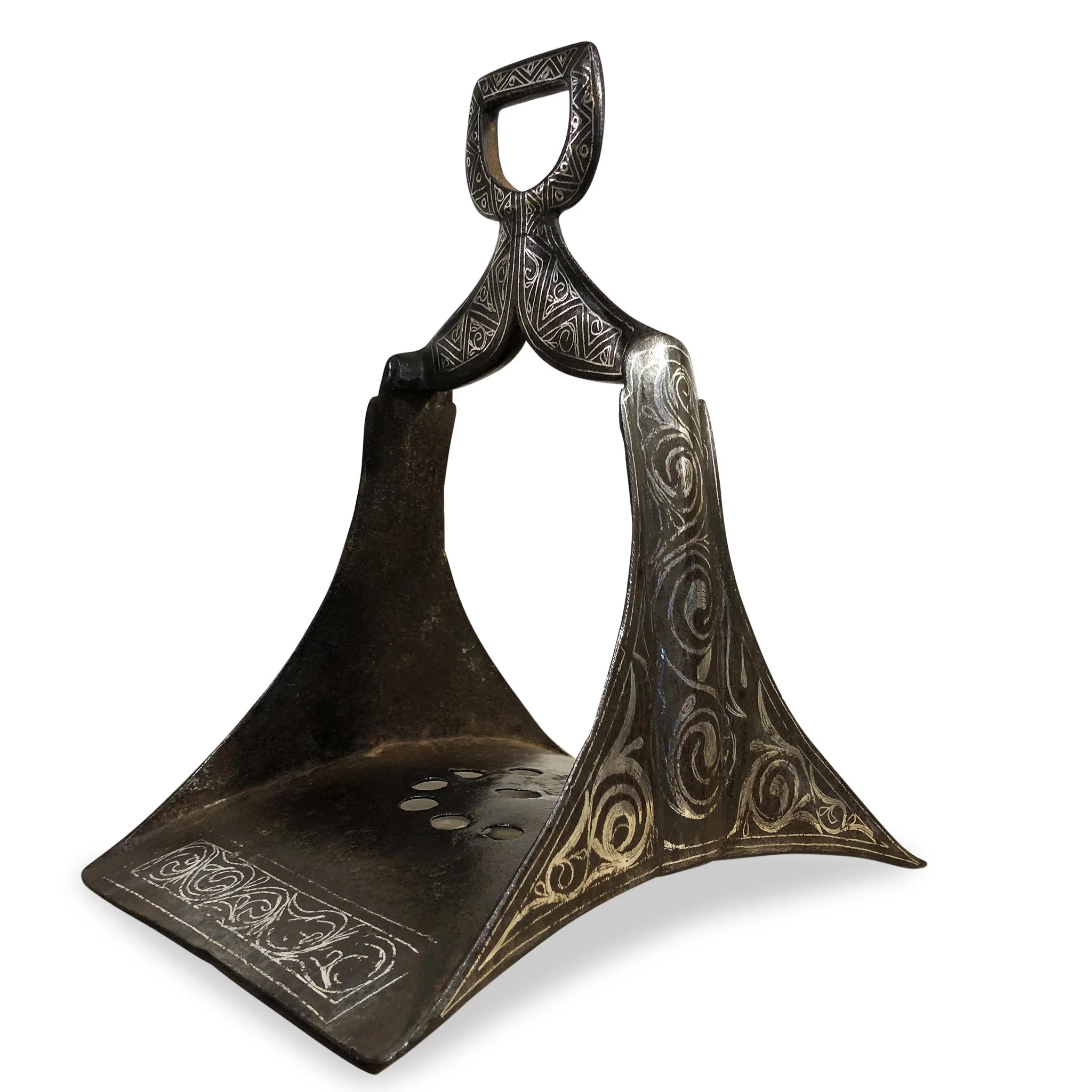 Silver Inlaid Iron Stirrup From Persia- 19thC