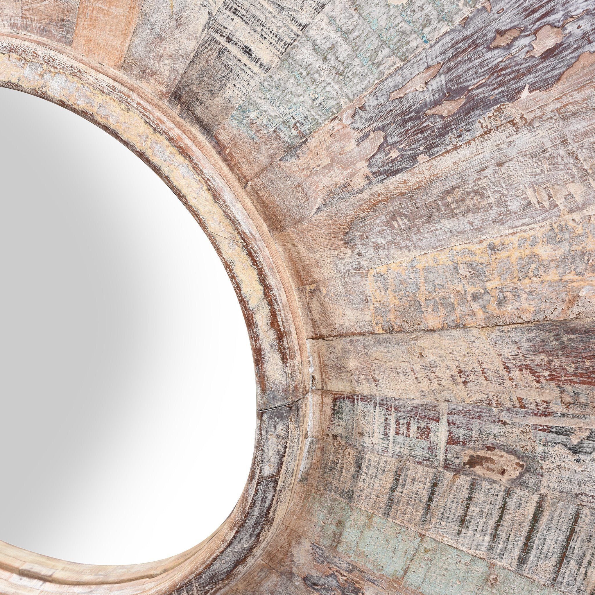Round Sun Mirror - Reclaimed Painted Teak From Rajasthan - Image 3