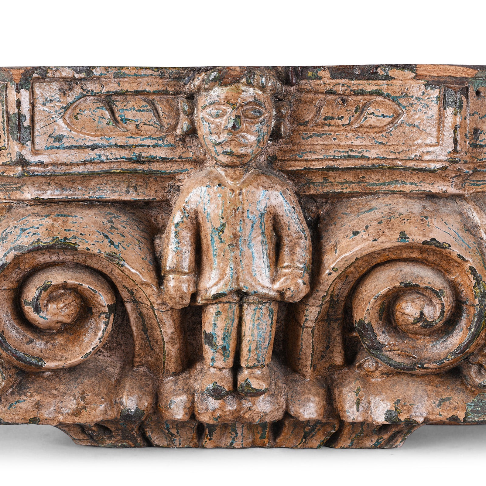 Carved Teak Capitol Candlestand From Gujarat - Late 19th Century - Image 2