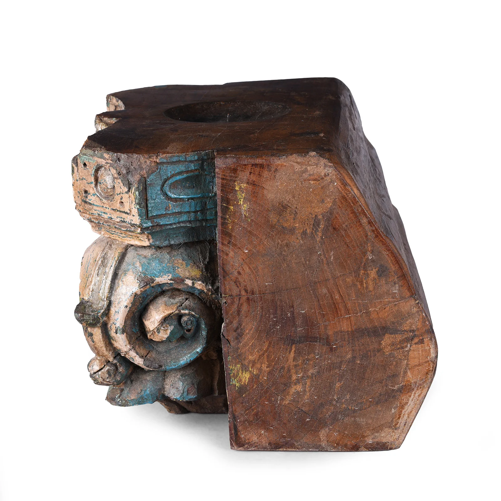 Carved Teak Capitol Candlestand From Gujarat - Late 19th Century - Image 5