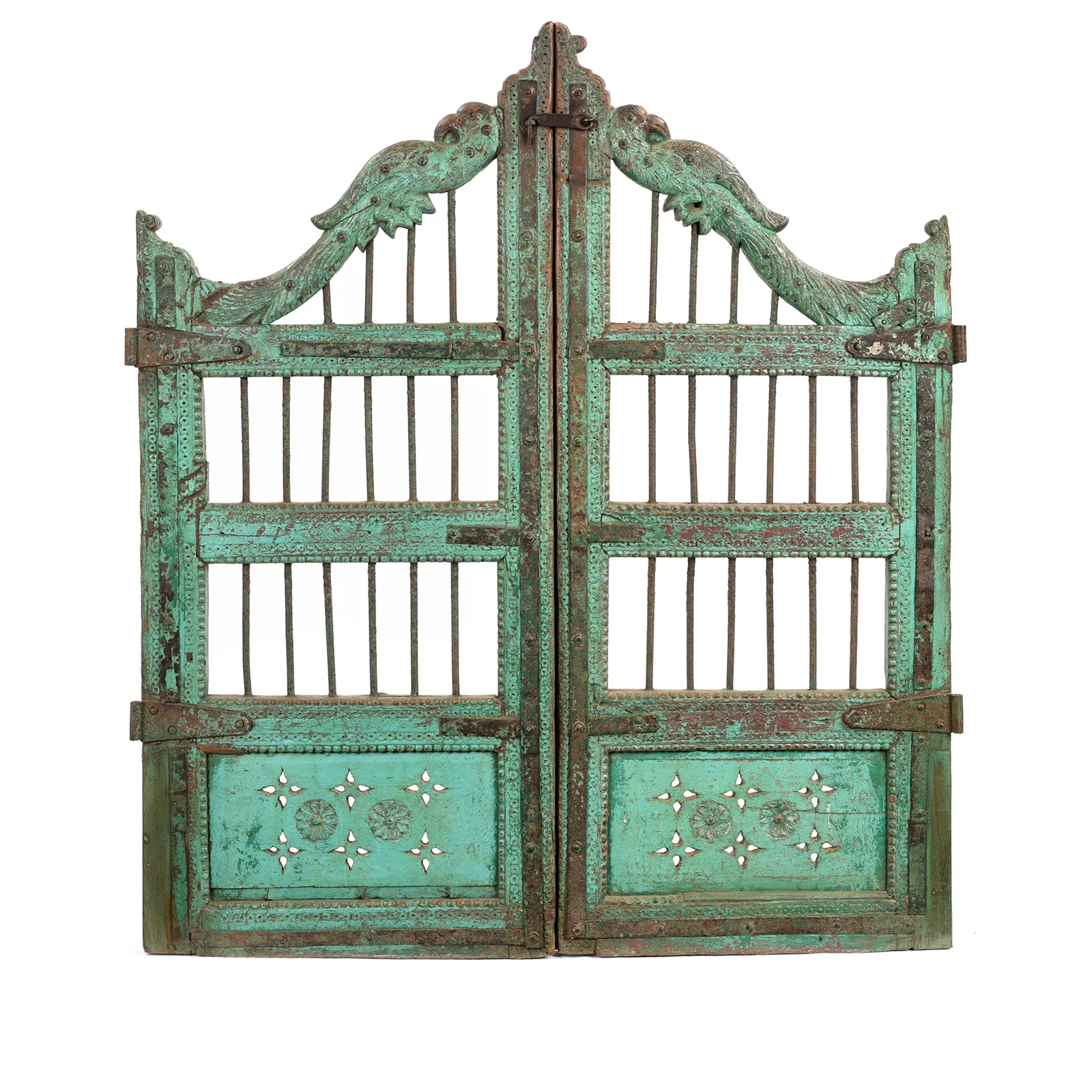 Carved Parrot Teak Dog Gate From Gujarat - 19th Century
