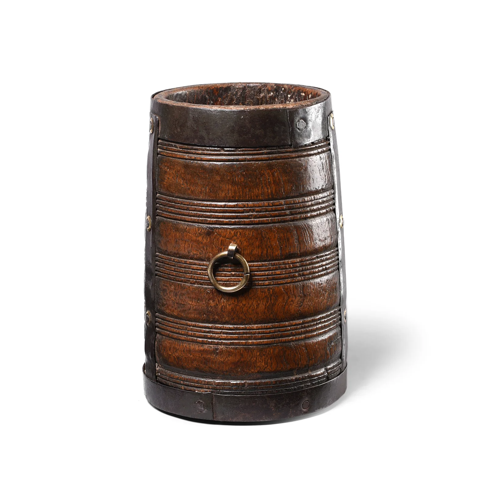 Teak & Iron Grain Measure From Rajasthan - 19th Century