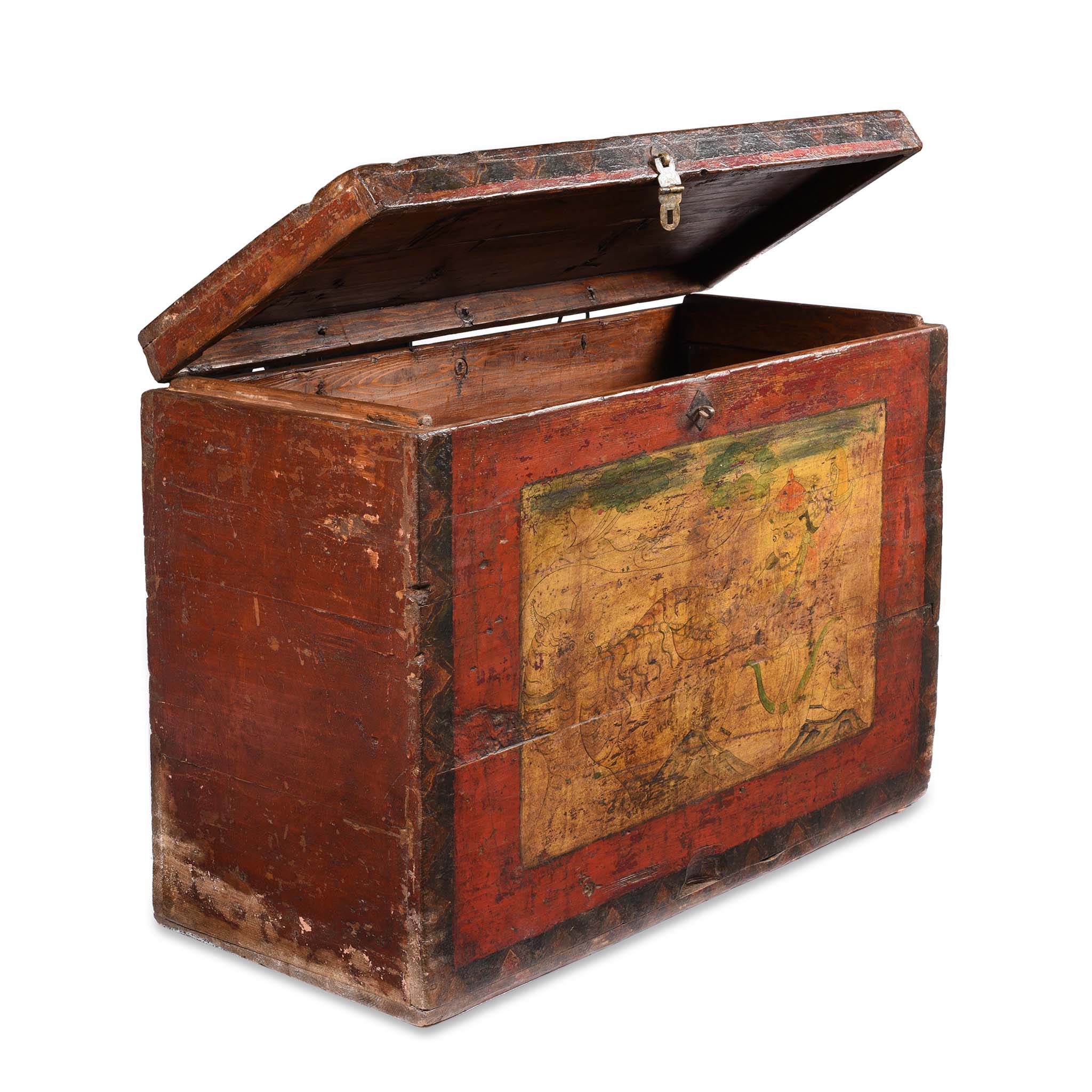 Tibetan Painted Chest of Güsh Khaan With Tiger - Late 18th Century - Image 3