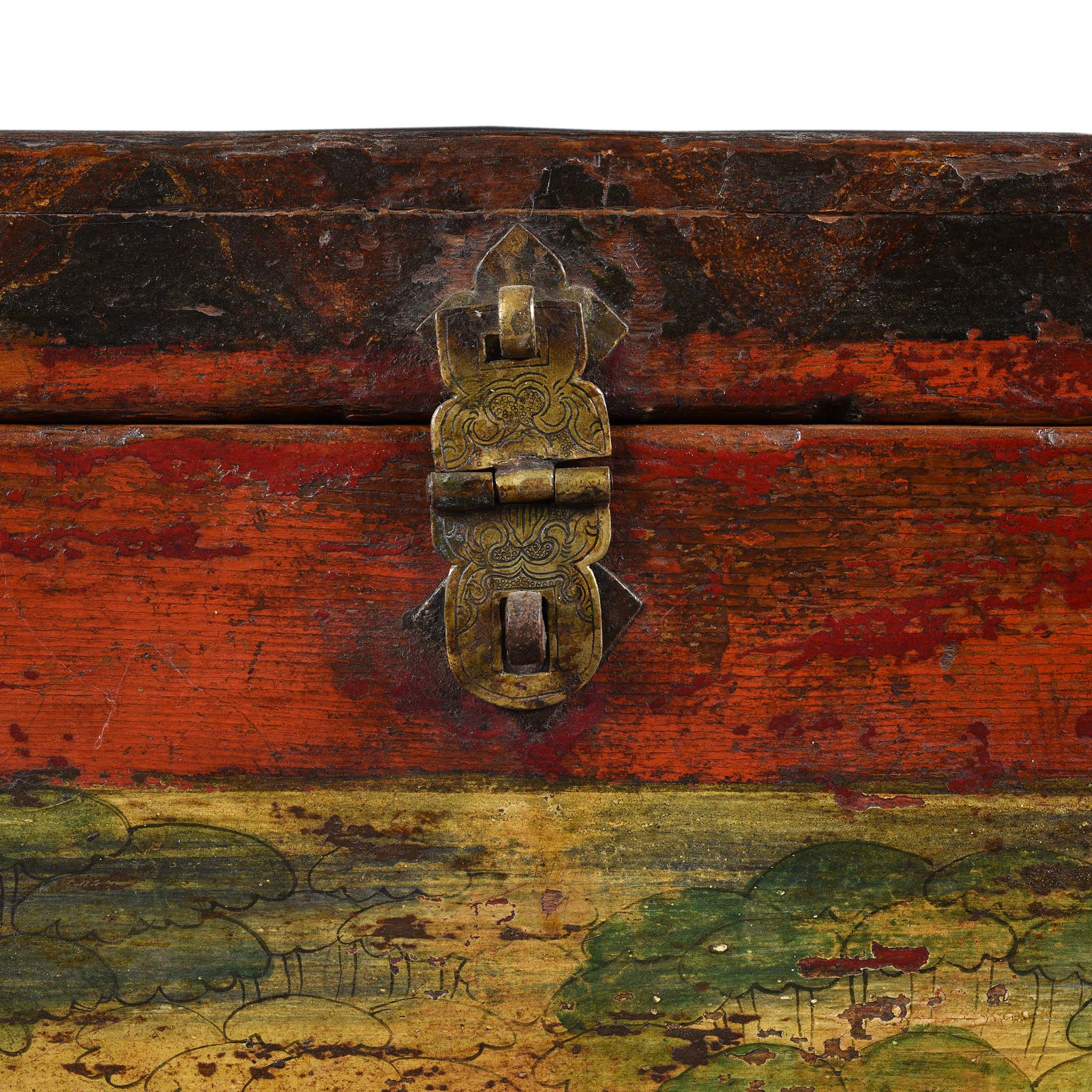 Tibetan Painted Chest of Güsh Khaan With Tiger - Late 18th Century - Image 7