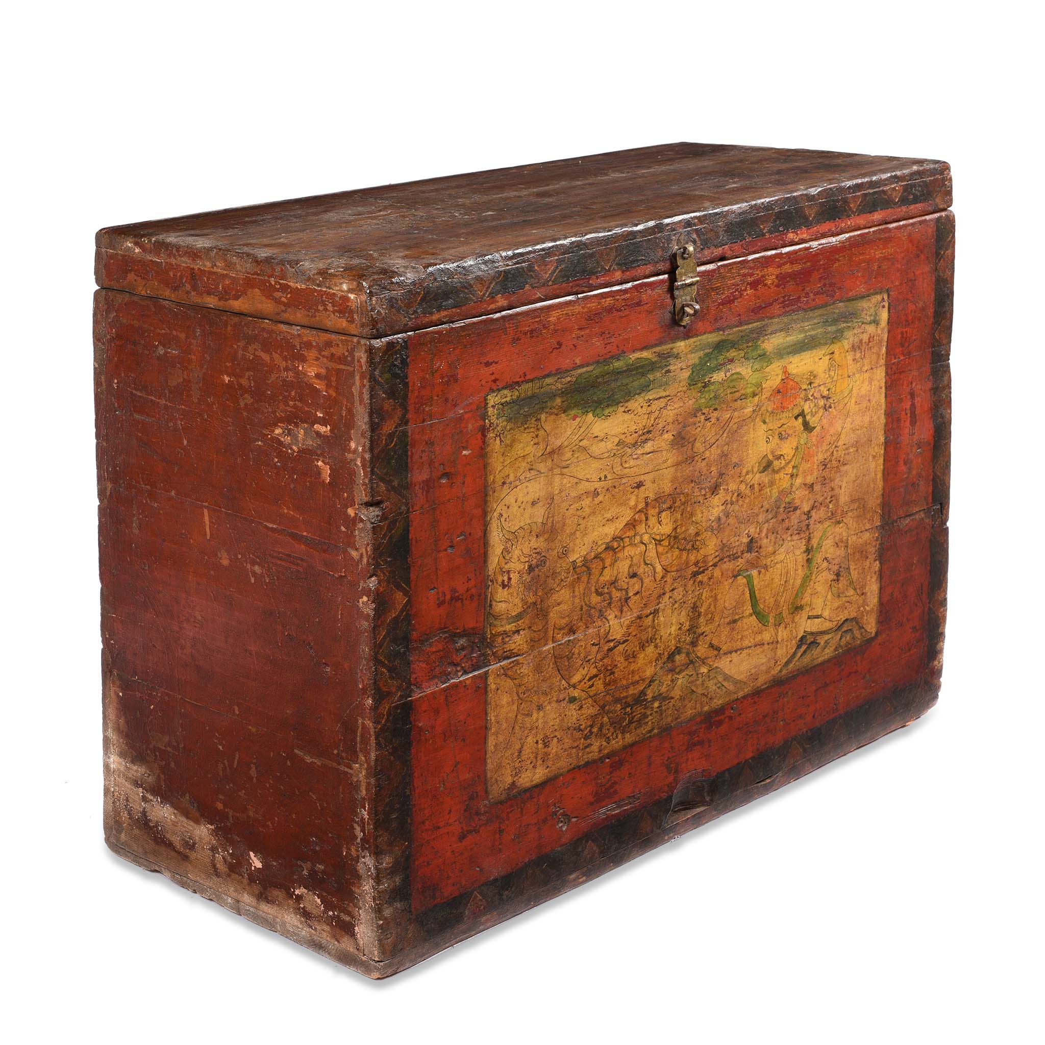 Tibetan Painted Chest of Güsh Khaan With Tiger - Late 18th Century - Image 8
