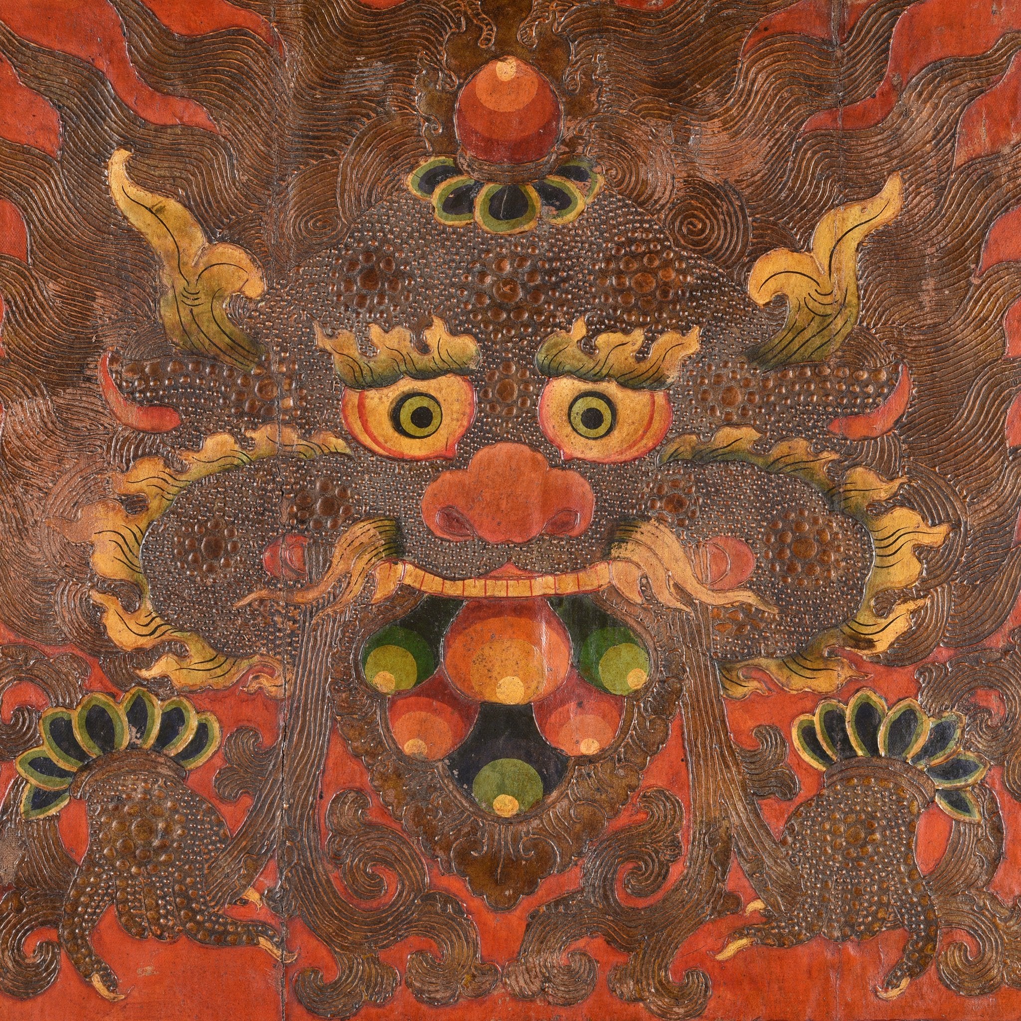 Tibetan Dragon Door Panel With Original Paint 75 - 100 Yrs Old - Image 2