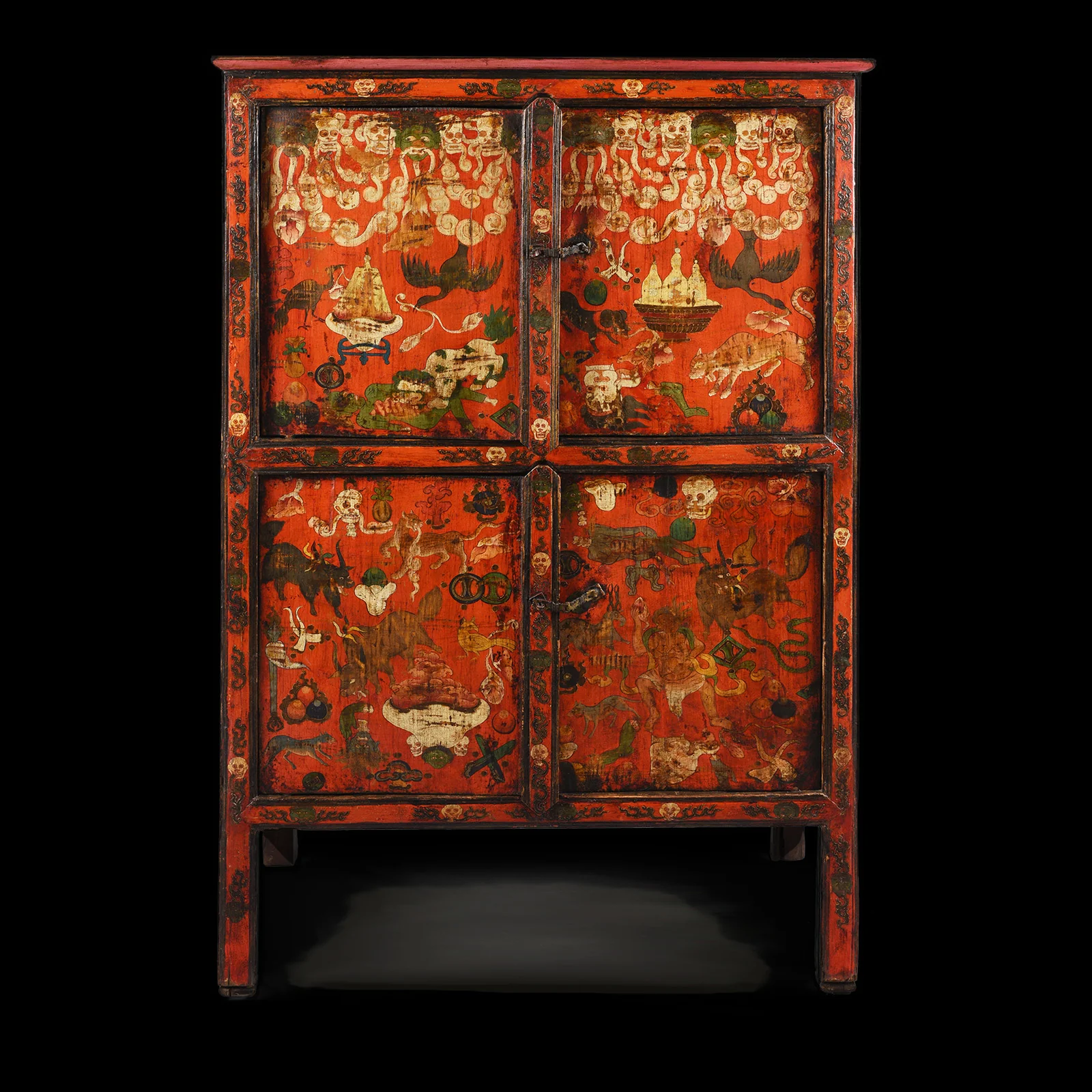Painted Tibetan Mahakala Torgam Cabinet - 18thC