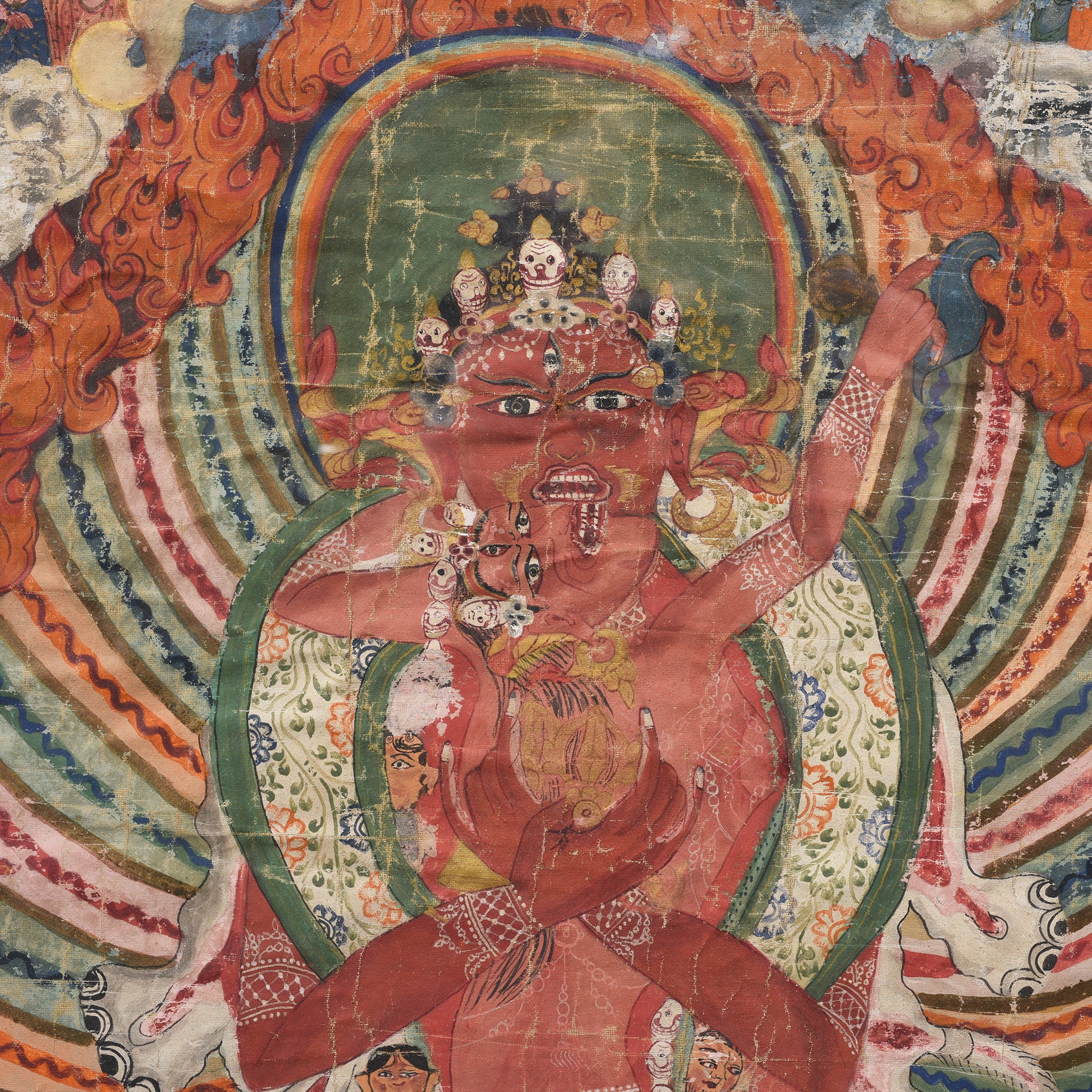 Tibetan Raktayamari & Vajravetali Yab Yum Thangka - 19th Century - Image 5