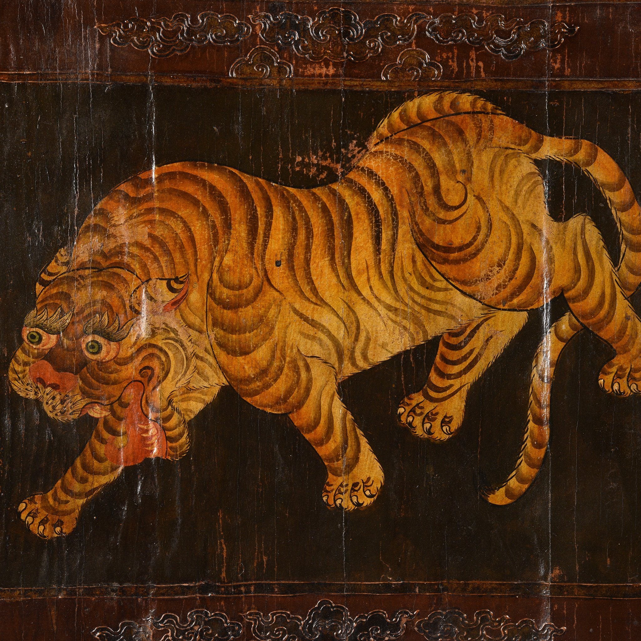 Tibetan Tiger Door Panel With Original Paint - Ca 1900 - Image 5