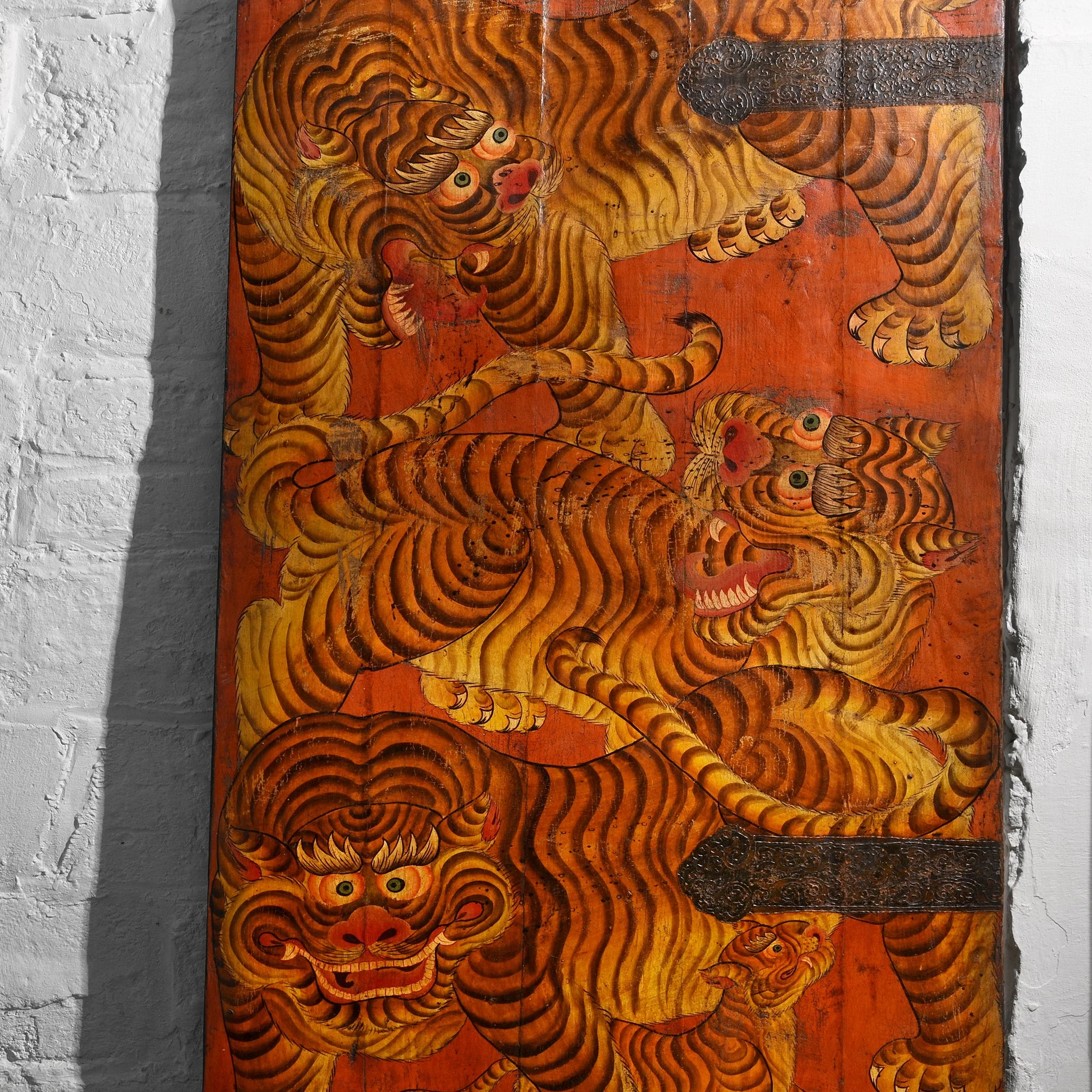 Tibetan Tiger Door Panel With Original Paint 75 - 100 Yrs Old - Image 2