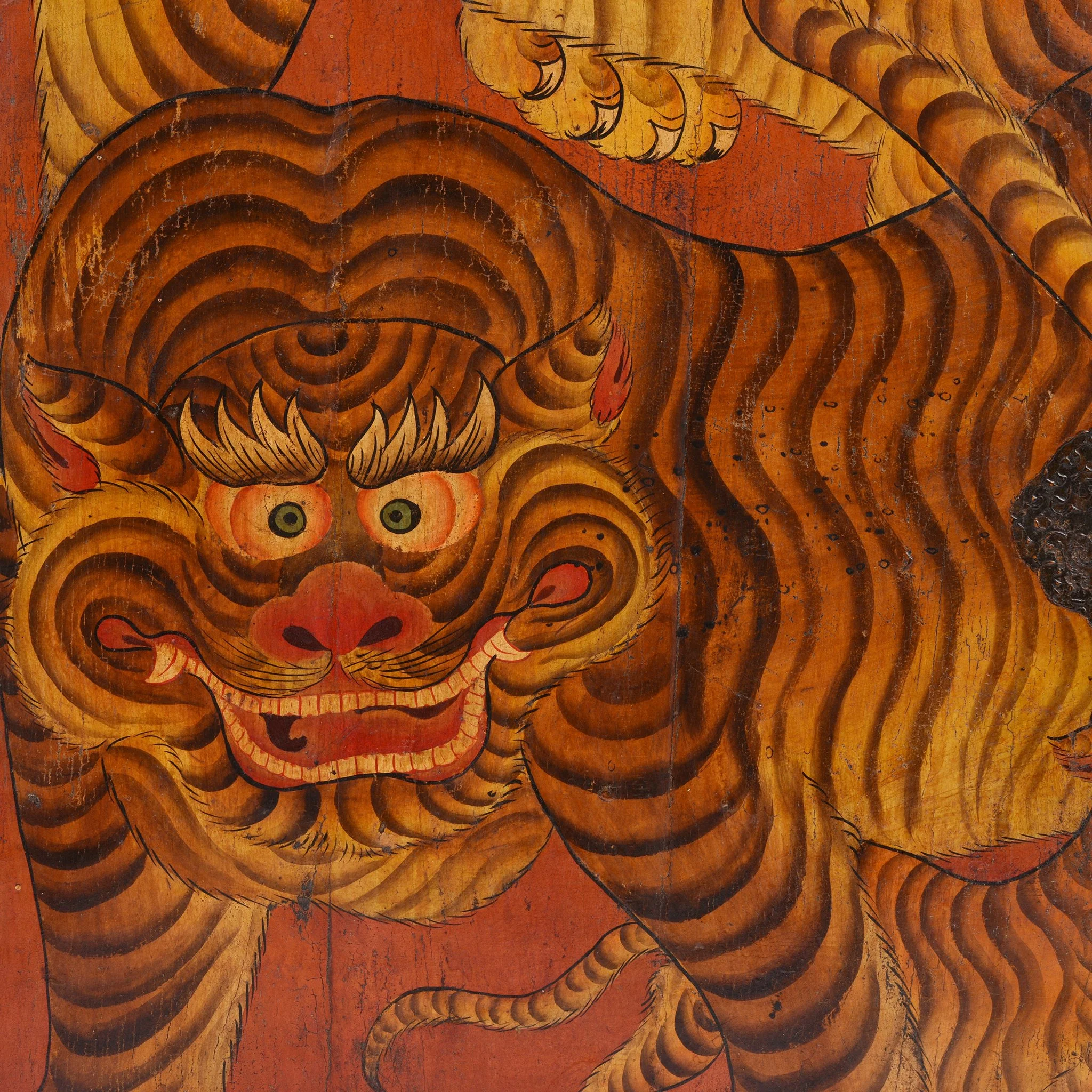 Tibetan Tiger Door Panel With Original Paint 75 - 100 Yrs Old - Image 3