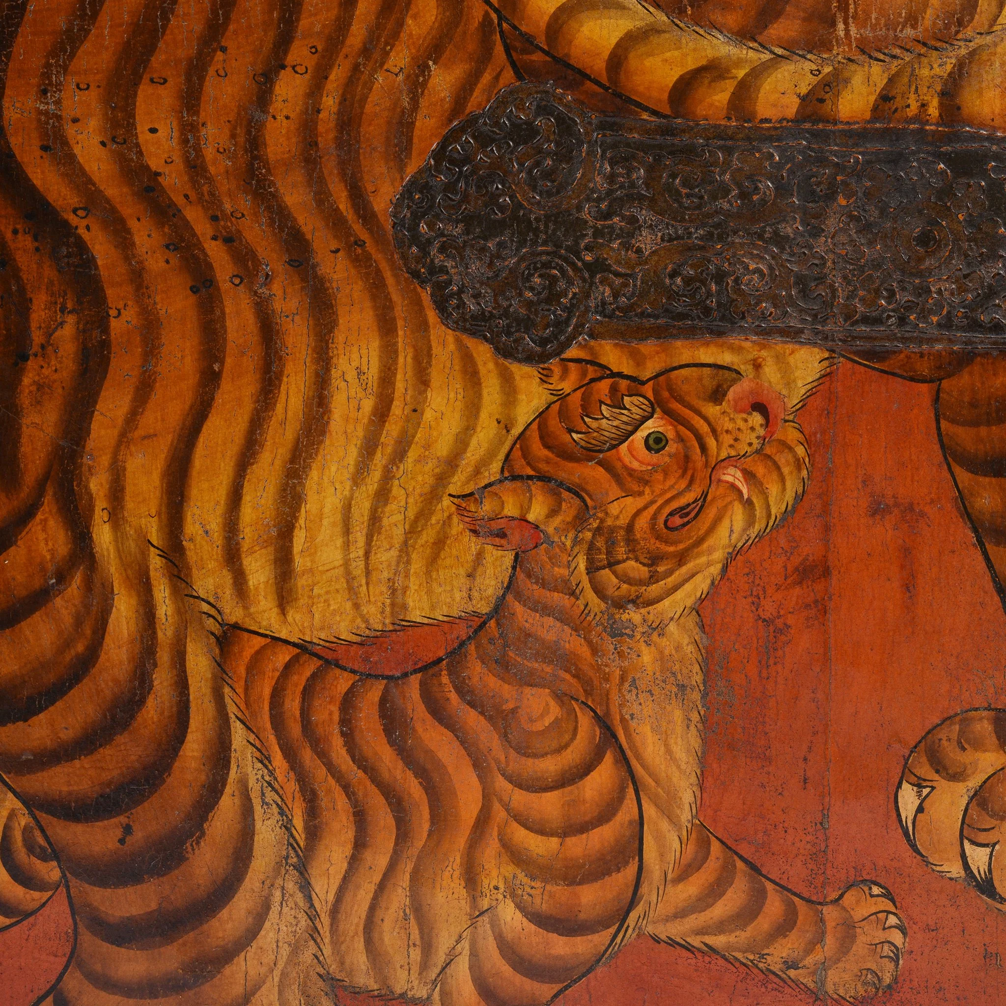 Tibetan Tiger Door Panel With Original Paint 75 - 100 Yrs Old - Image 4