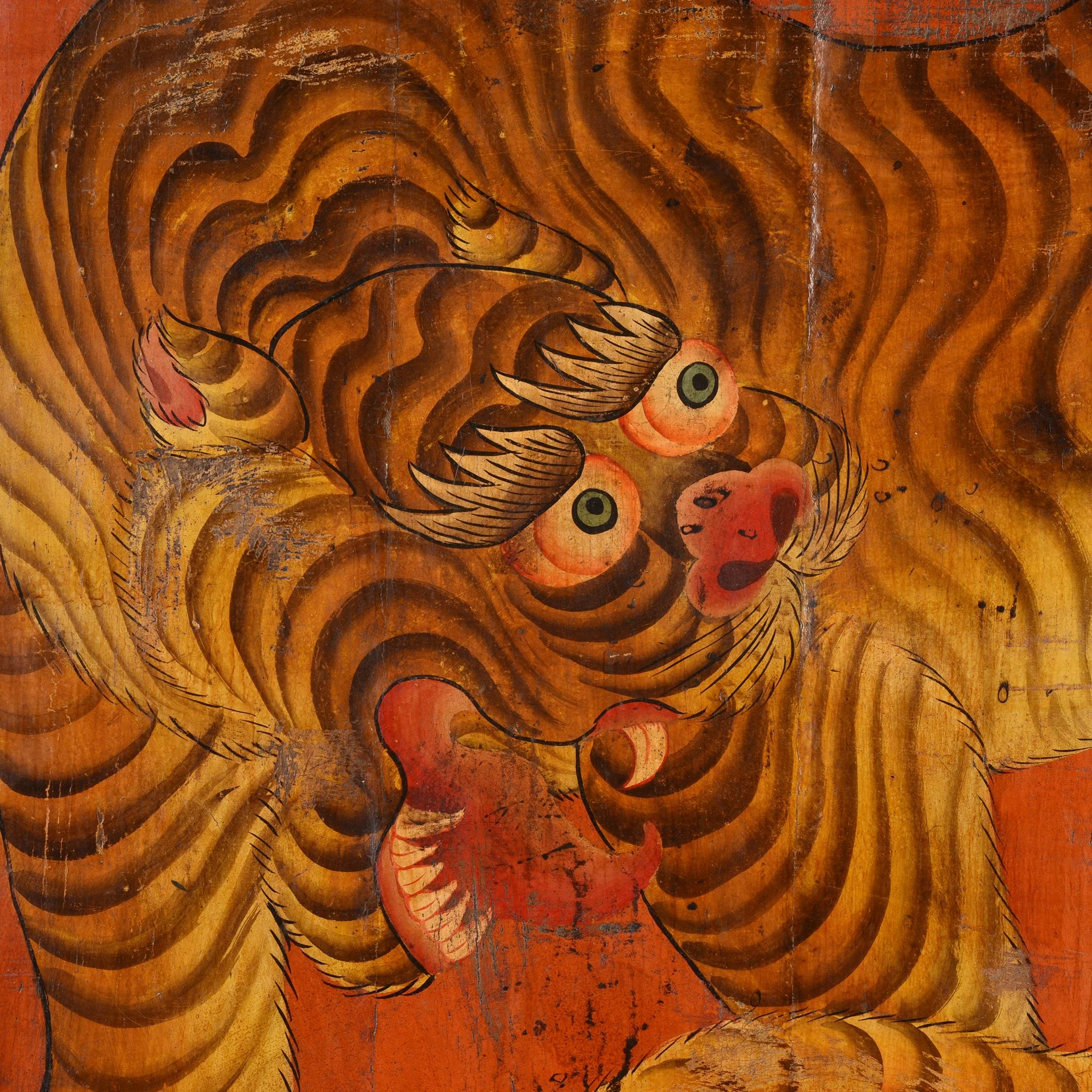 Tibetan Tiger Door Panel With Original Paint 75 - 100 Yrs Old - Image 7