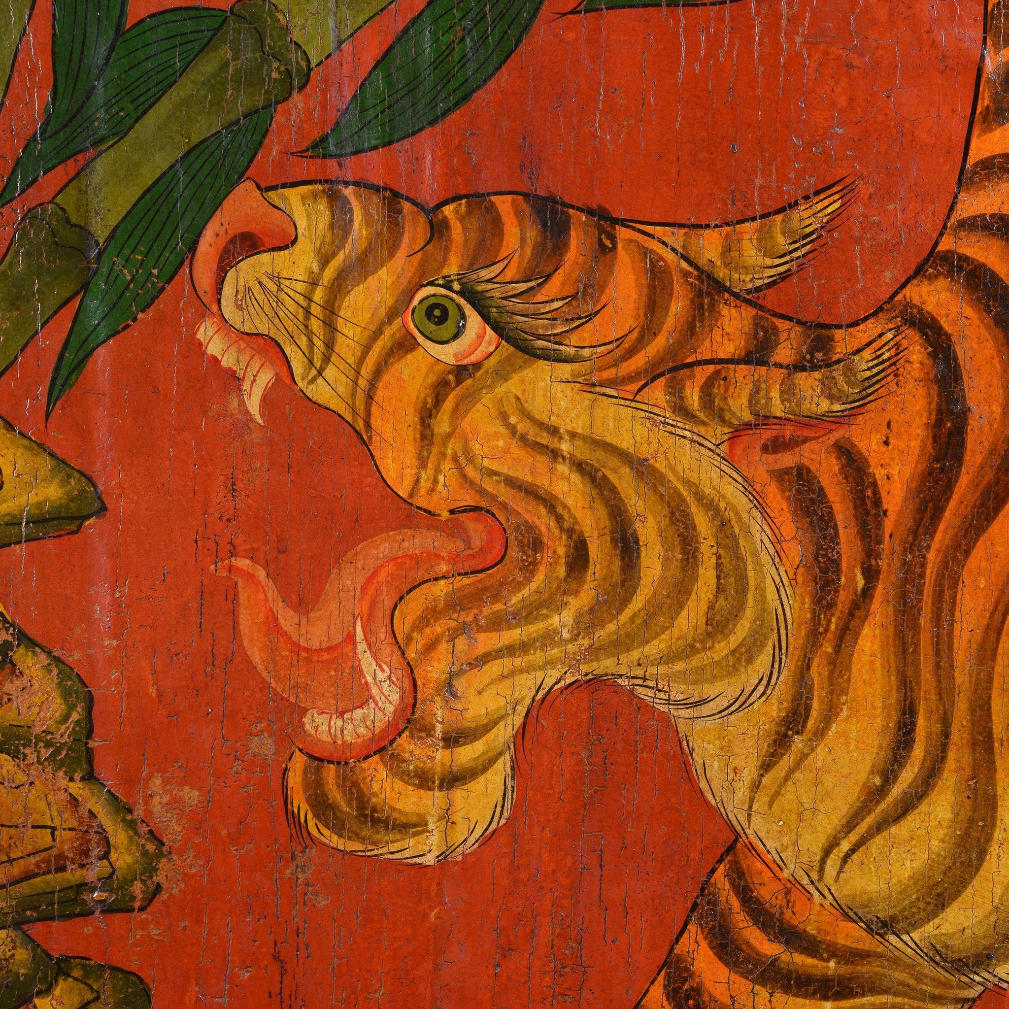 Tibetan Tiger Door Panel With Original Paint 75 - 100 Yrs Old - Image 2
