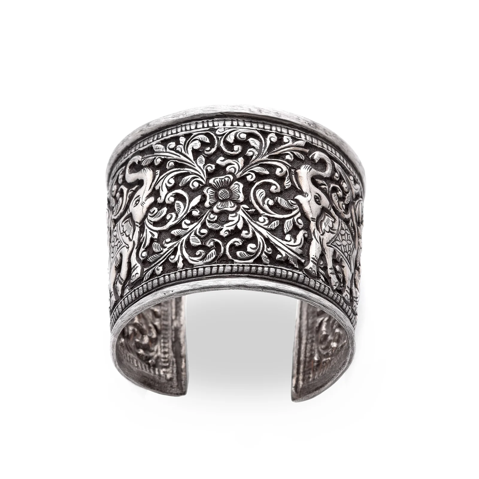 Tribal Indian Silver Elephant Cuff Bracelet