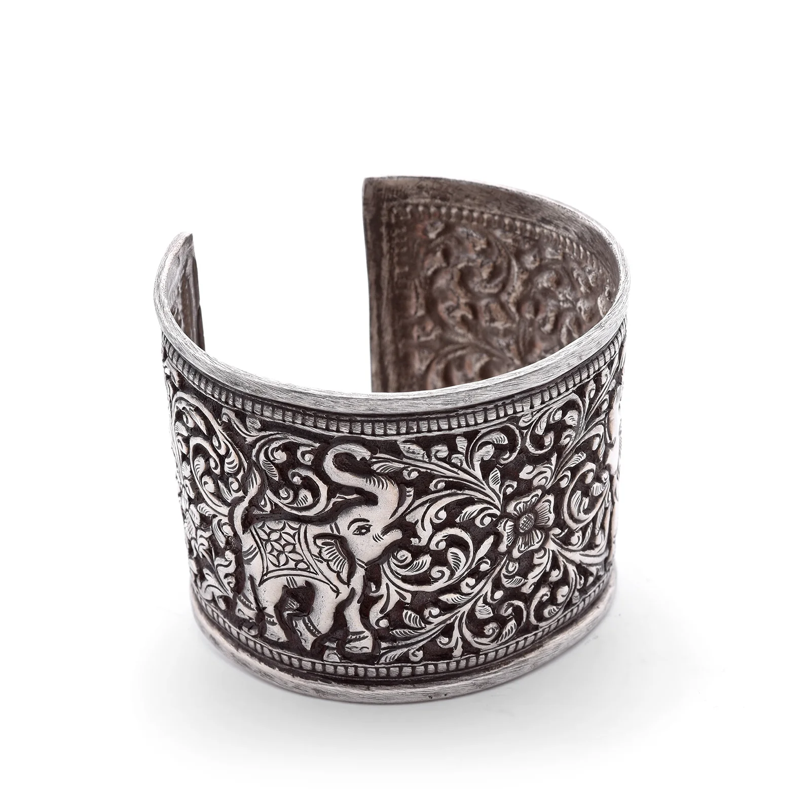 Tribal Indian Silver Elephant Cuff Bracelet - Image 2