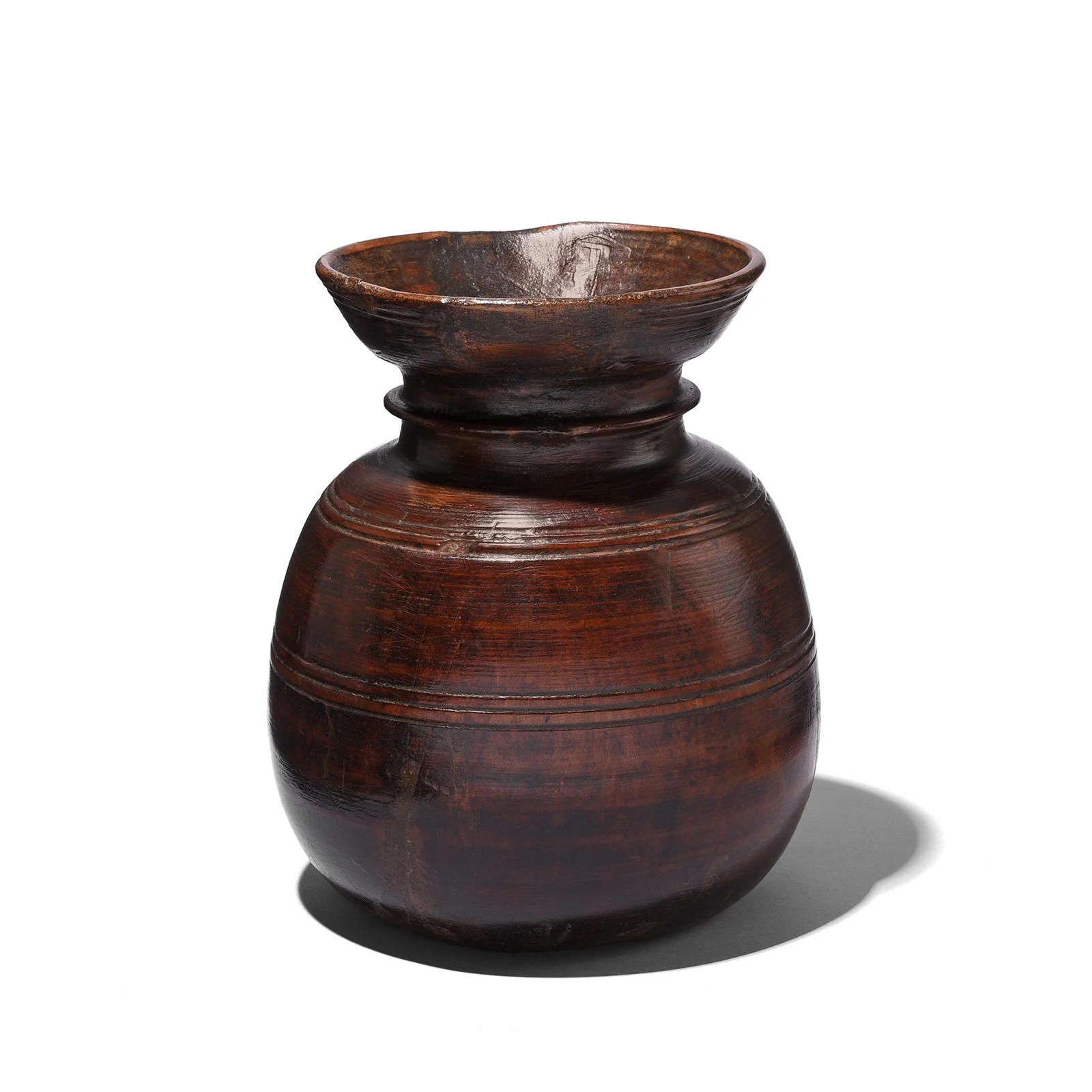 Turned Cedar Pot From Kullu - Ca 1940's