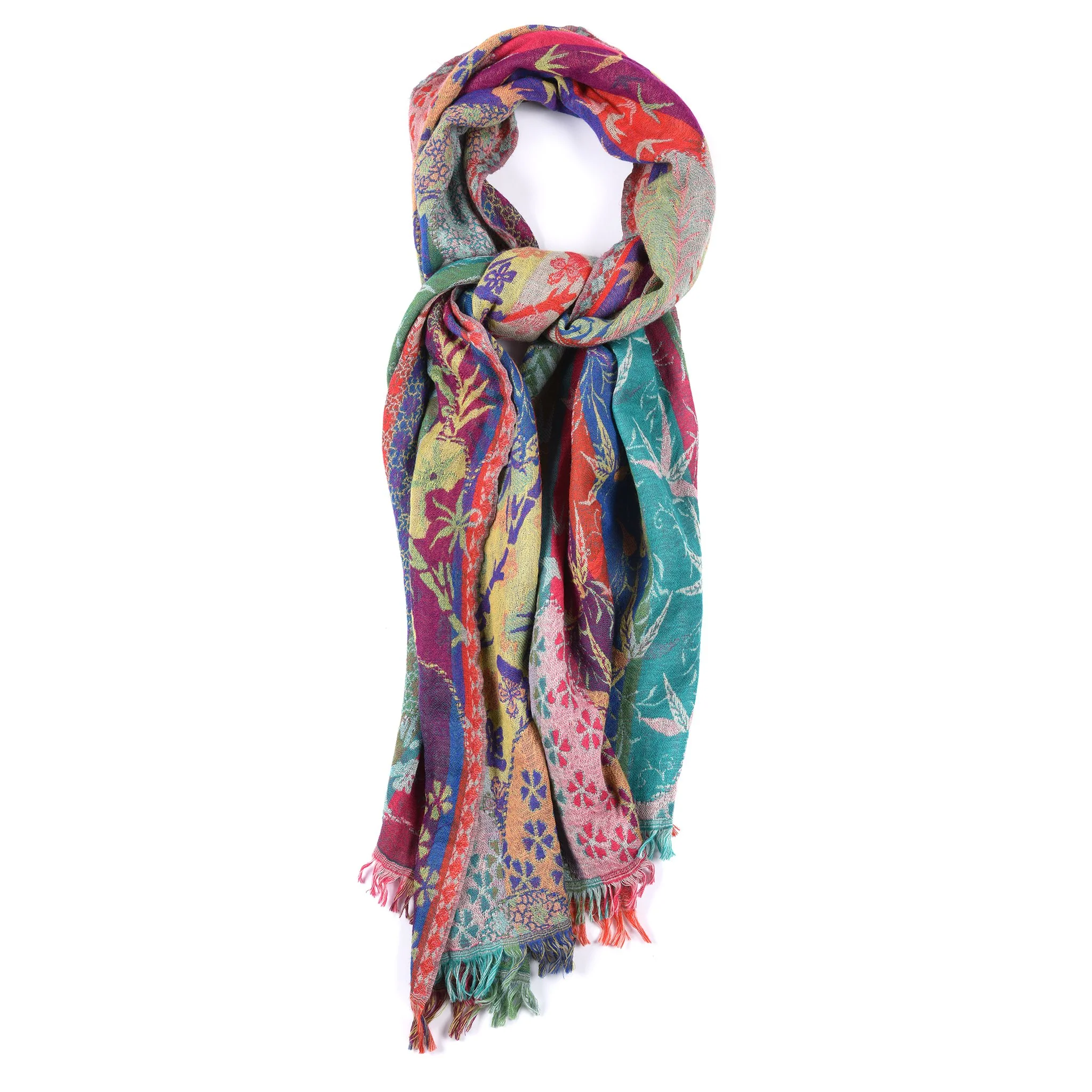 Turquoise Floral Dreams Scarf - Merino Wool - Image 2