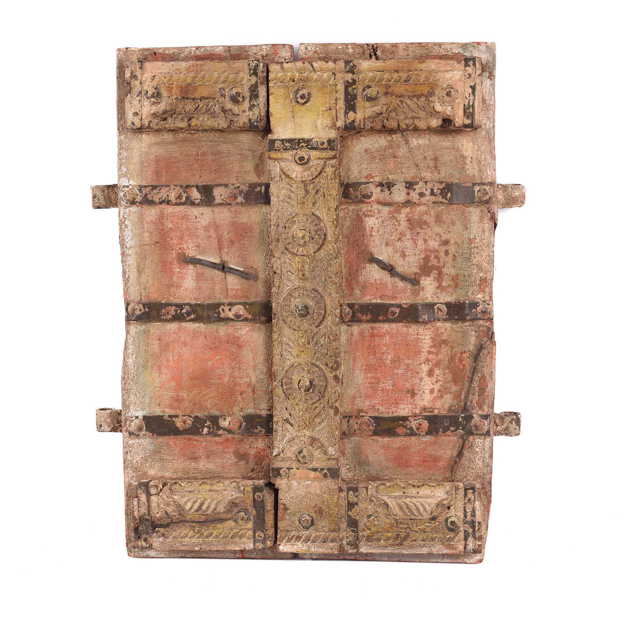 Vermillion Teak Painted Window Shutter From Gujarat - 18thC