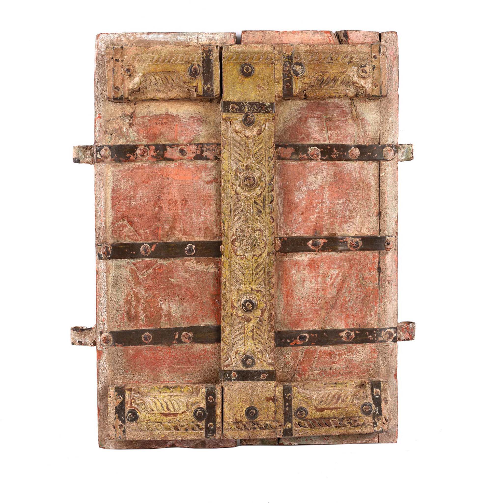 Vermillion Teak Painted Window Shutter From Gujarat - 18thC - Image 2
