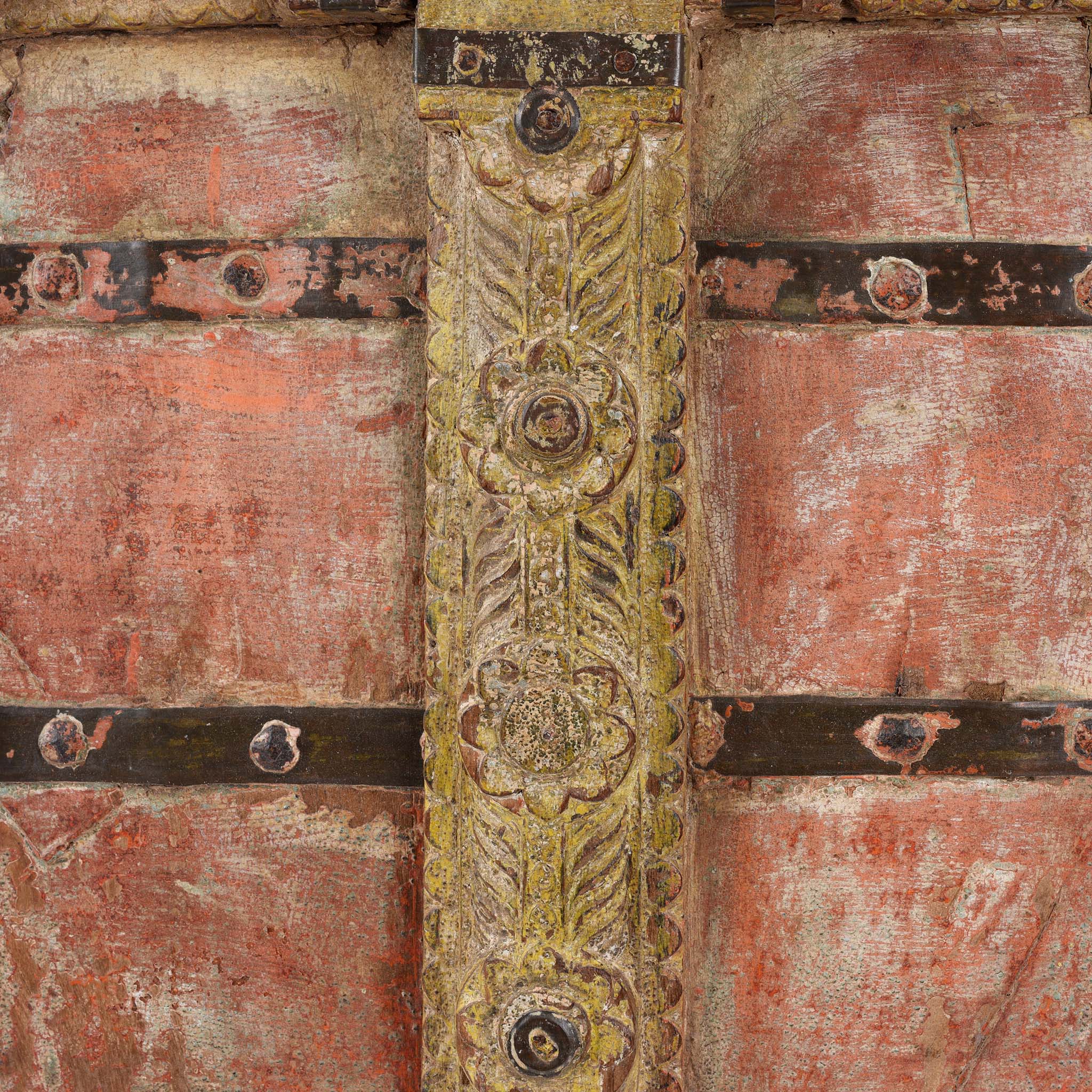 Vermillion Teak Painted Window Shutter From Gujarat - 18thC - Image 6