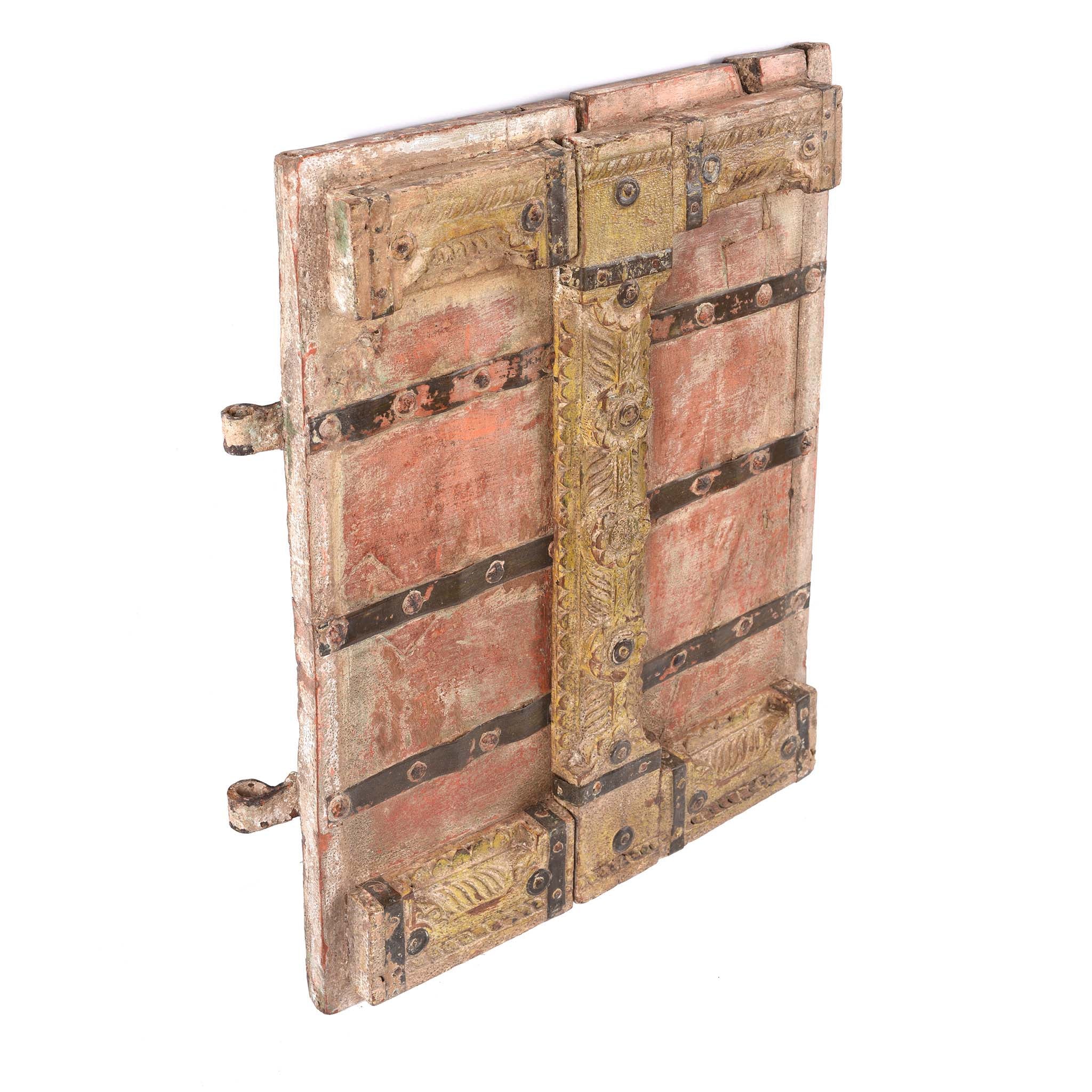 Vermillion Teak Painted Window Shutter From Gujarat - 18thC - Image 7