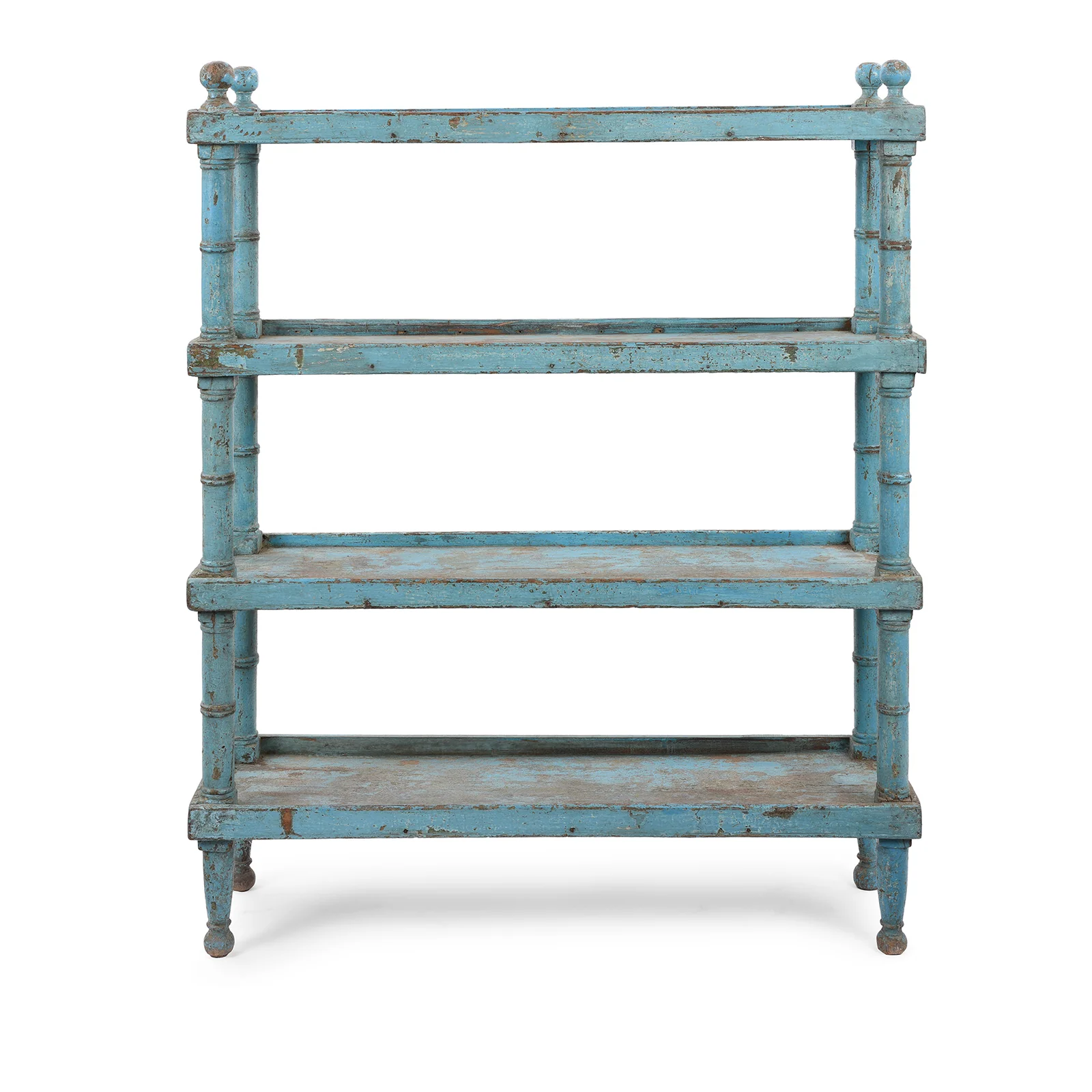 Vintage Blue Painted Indian Teak Shelf - Ca 1930 - Image 3