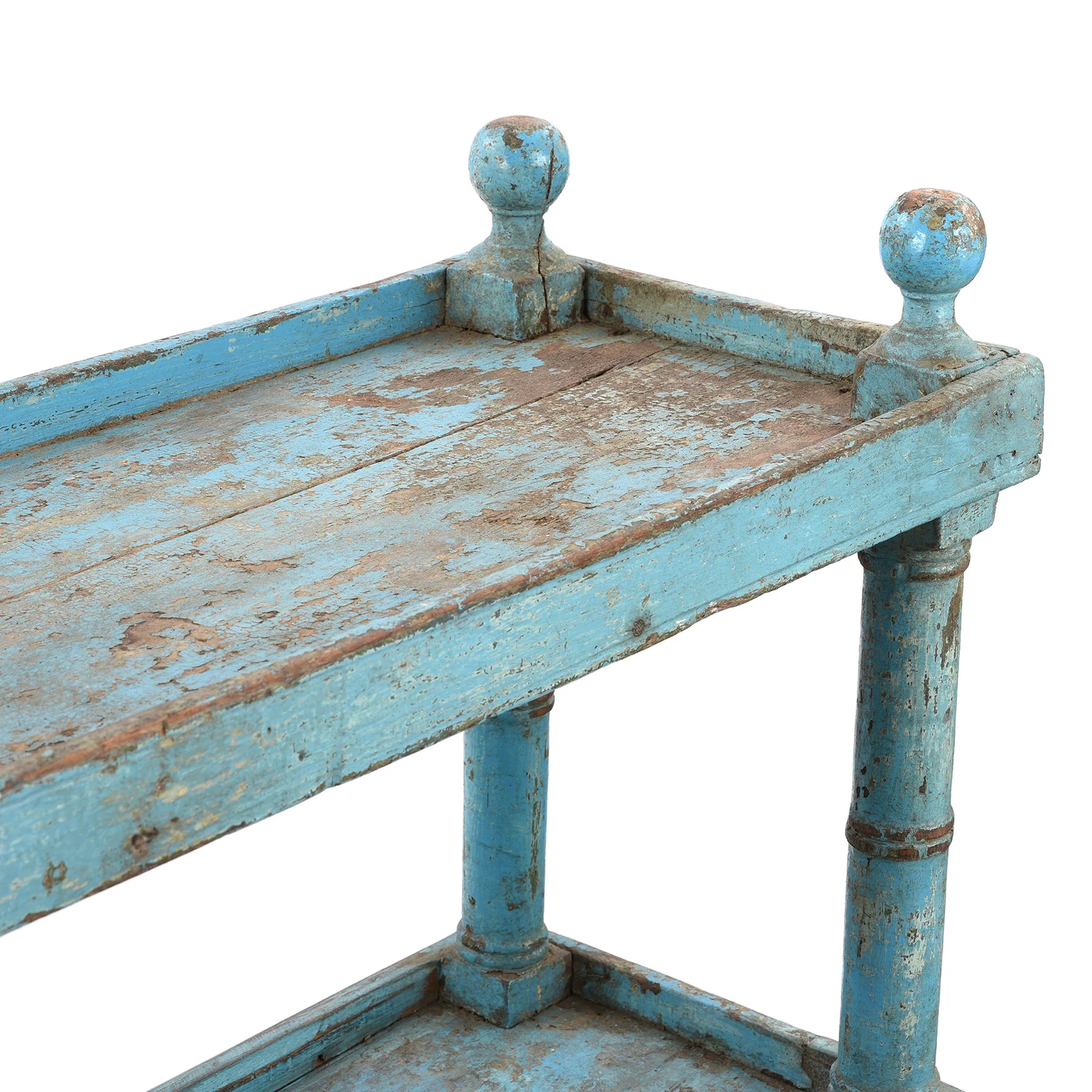 Vintage Blue Painted Indian Teak Shelf - Ca 1930 - Image 5