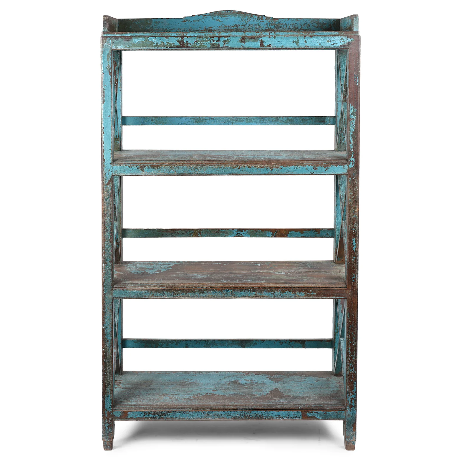 Vintage Blue Painted Indian Teak Shelf - Ca 1930 - Image 2