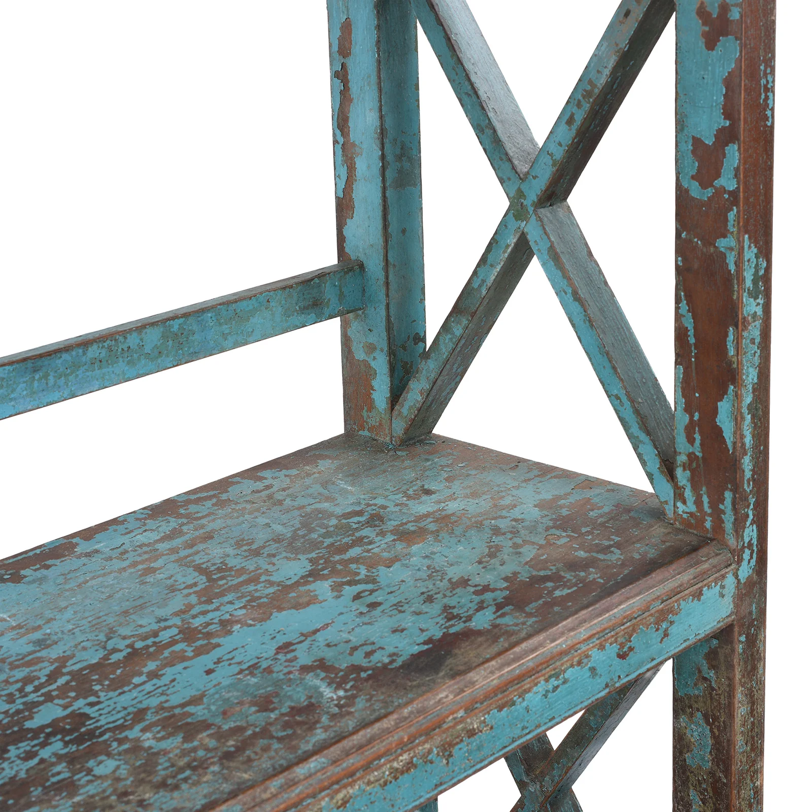 Vintage Blue Painted Indian Teak Shelf - Ca 1930 - Image 3