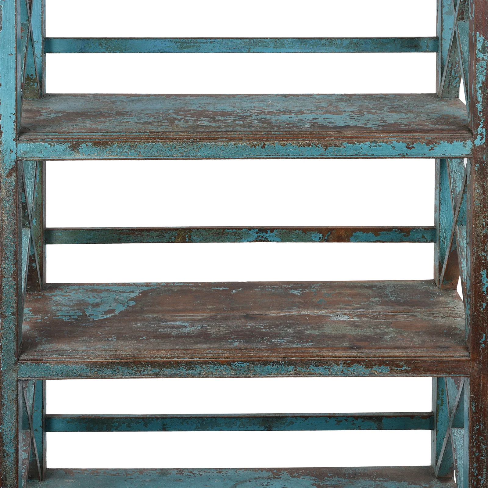 Vintage Blue Painted Indian Teak Shelf - Ca 1930 - Image 4