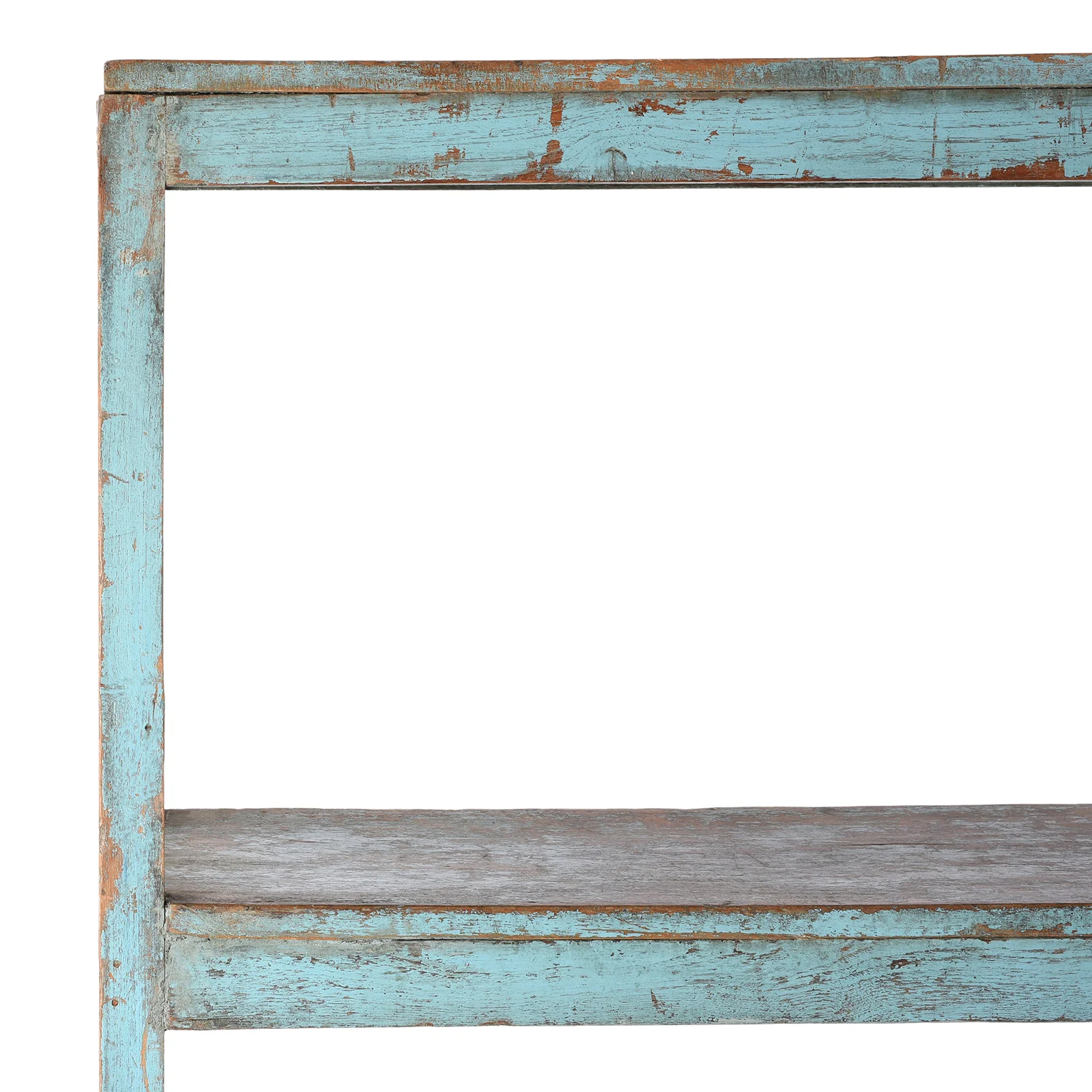 Vintage Blue Painted Indian Teak Shelf - Ca 1930 - Image 3