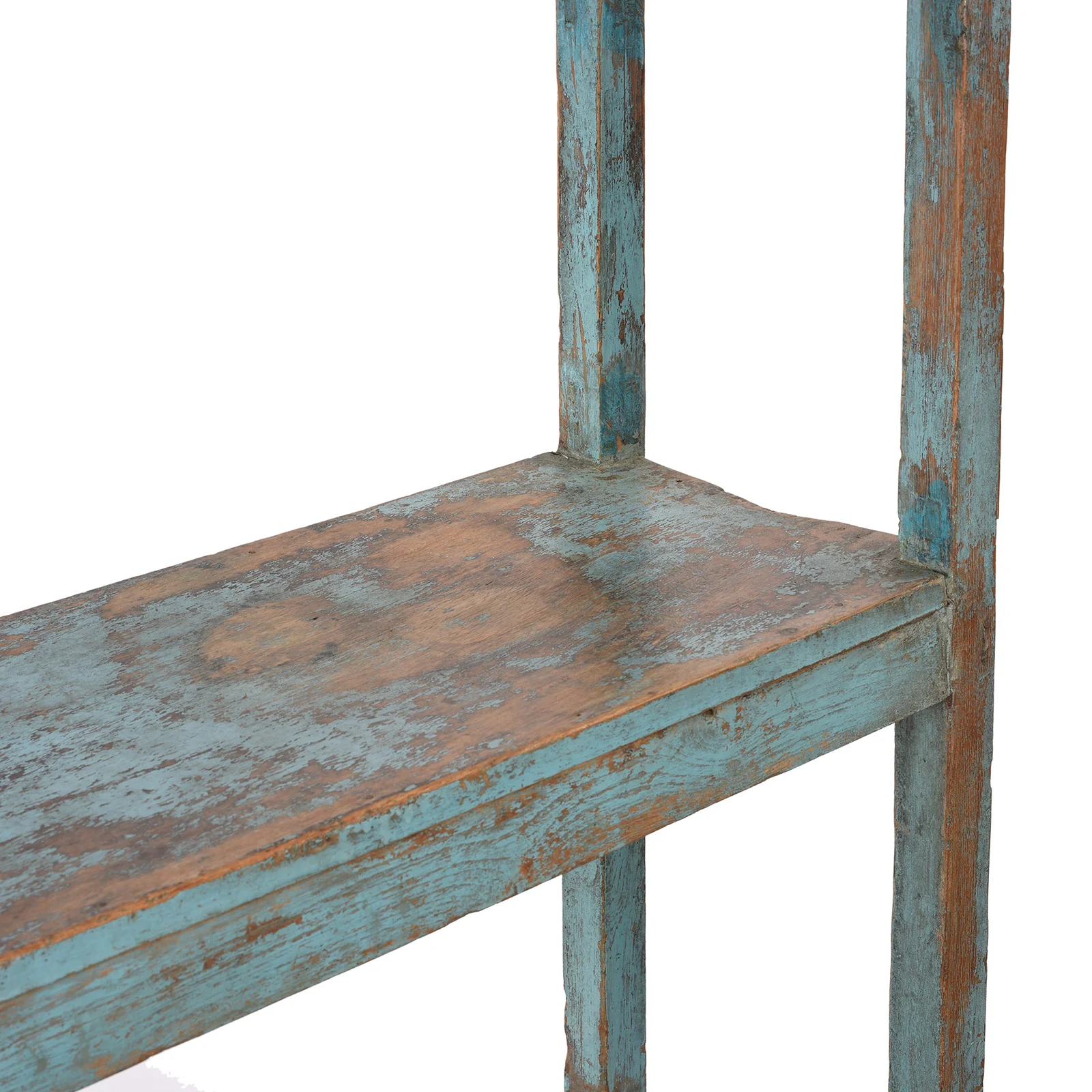 Vintage Blue Painted Indian Teak Shelf - Ca 1930 - Image 5