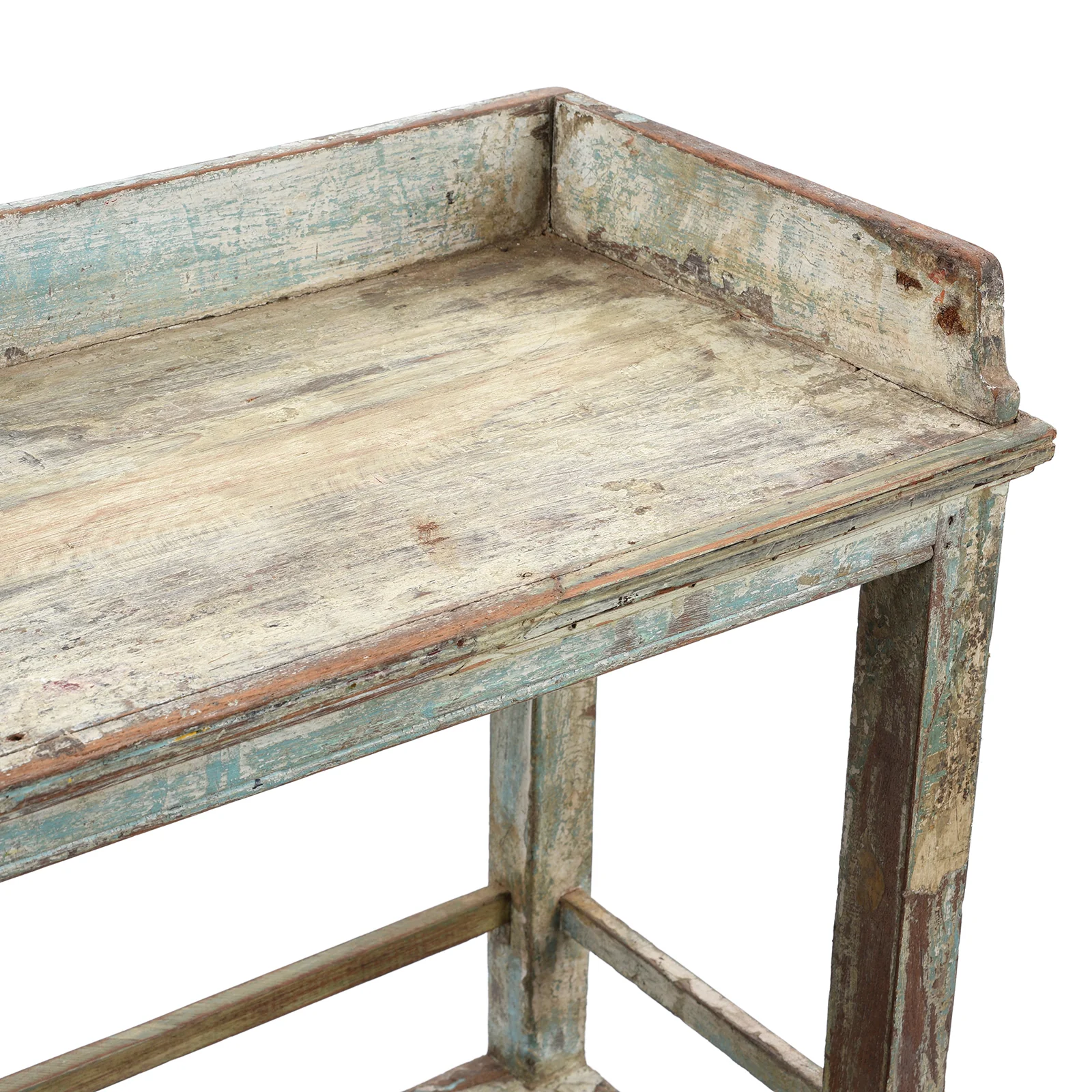 Vintage Blue Painted Indian Teak Shelf - Ca 1930 - Image 2