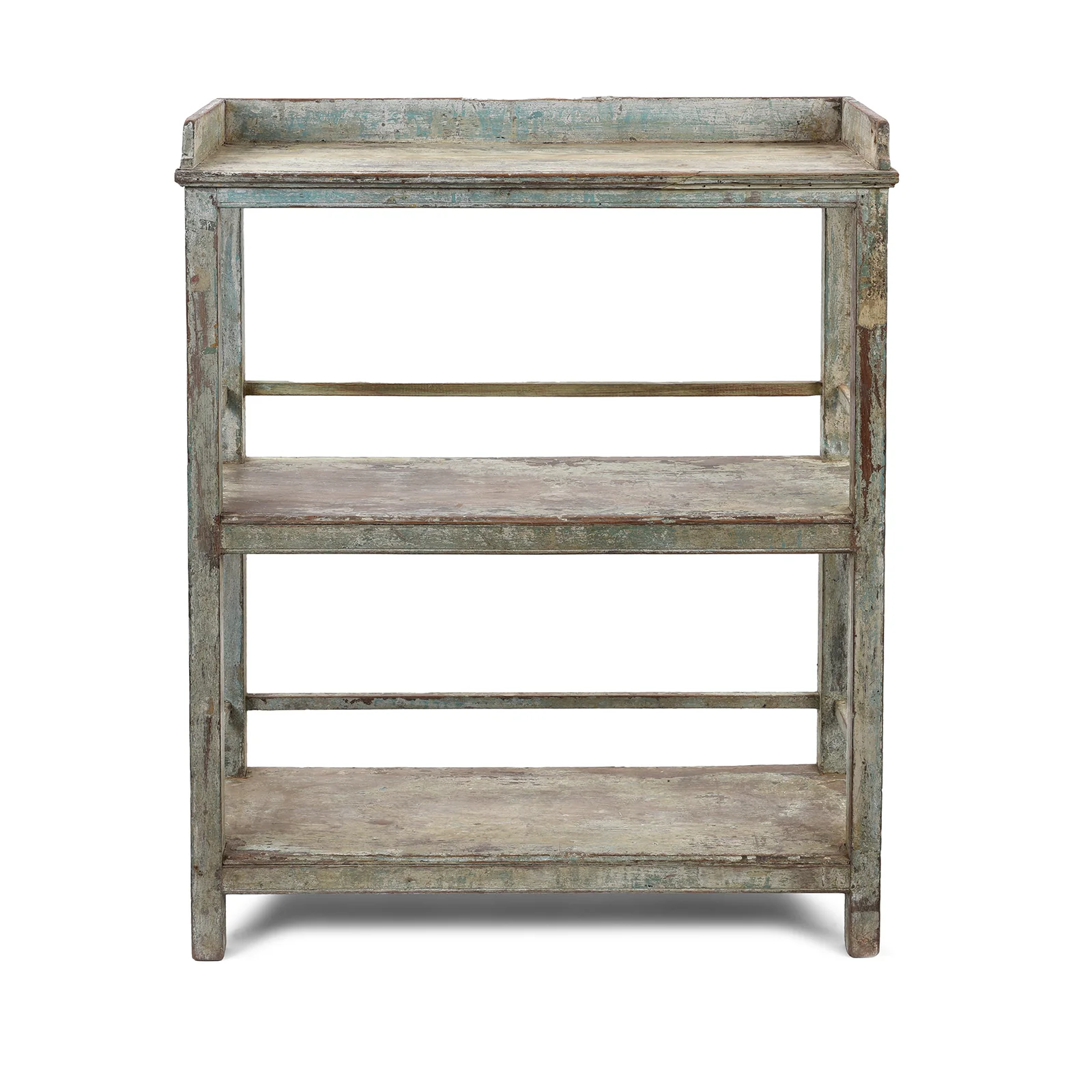 Vintage Blue Painted Indian Teak Shelf - Ca 1930 - Image 3