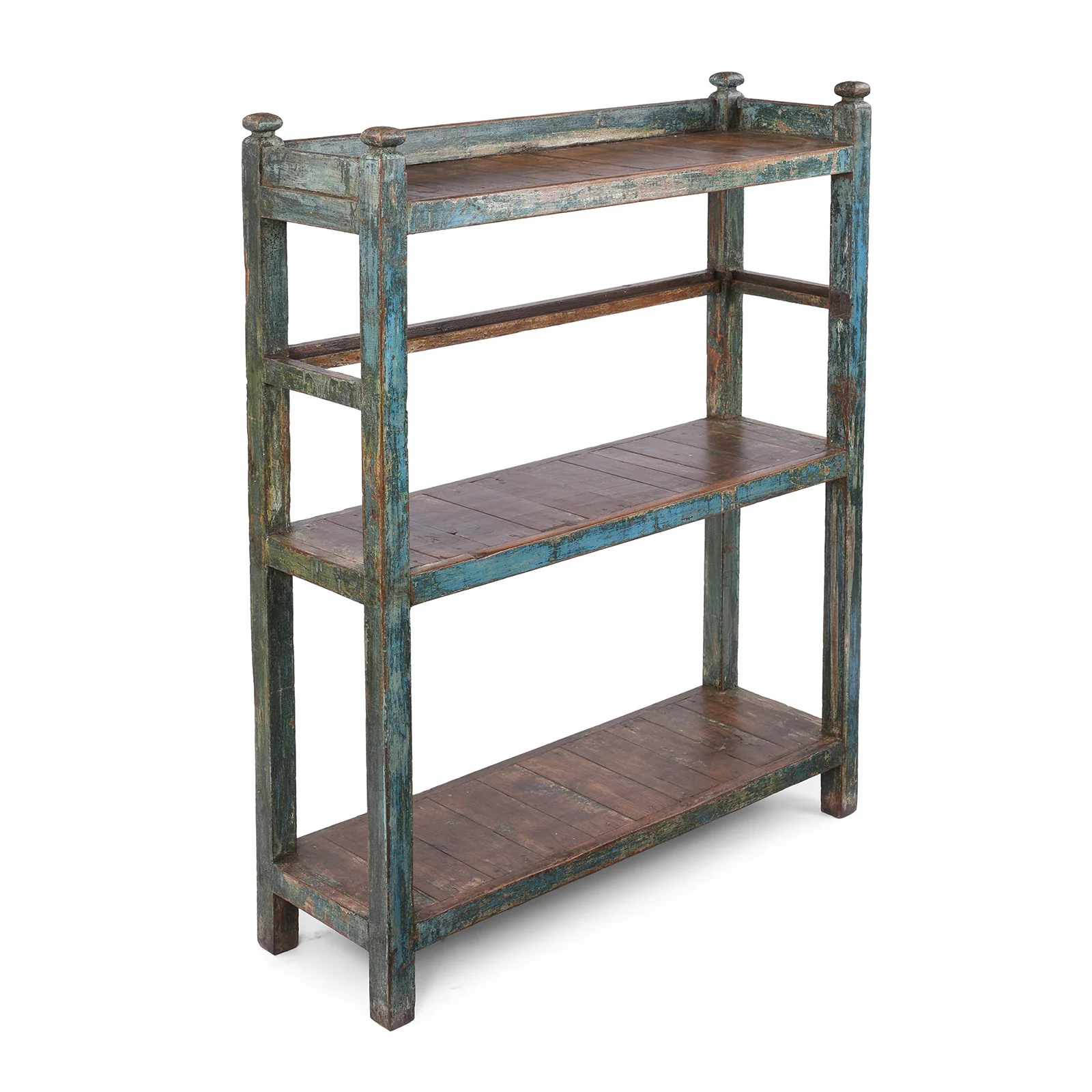 Vintage Blue Painted Indian Teak Shelf - Ca 1930