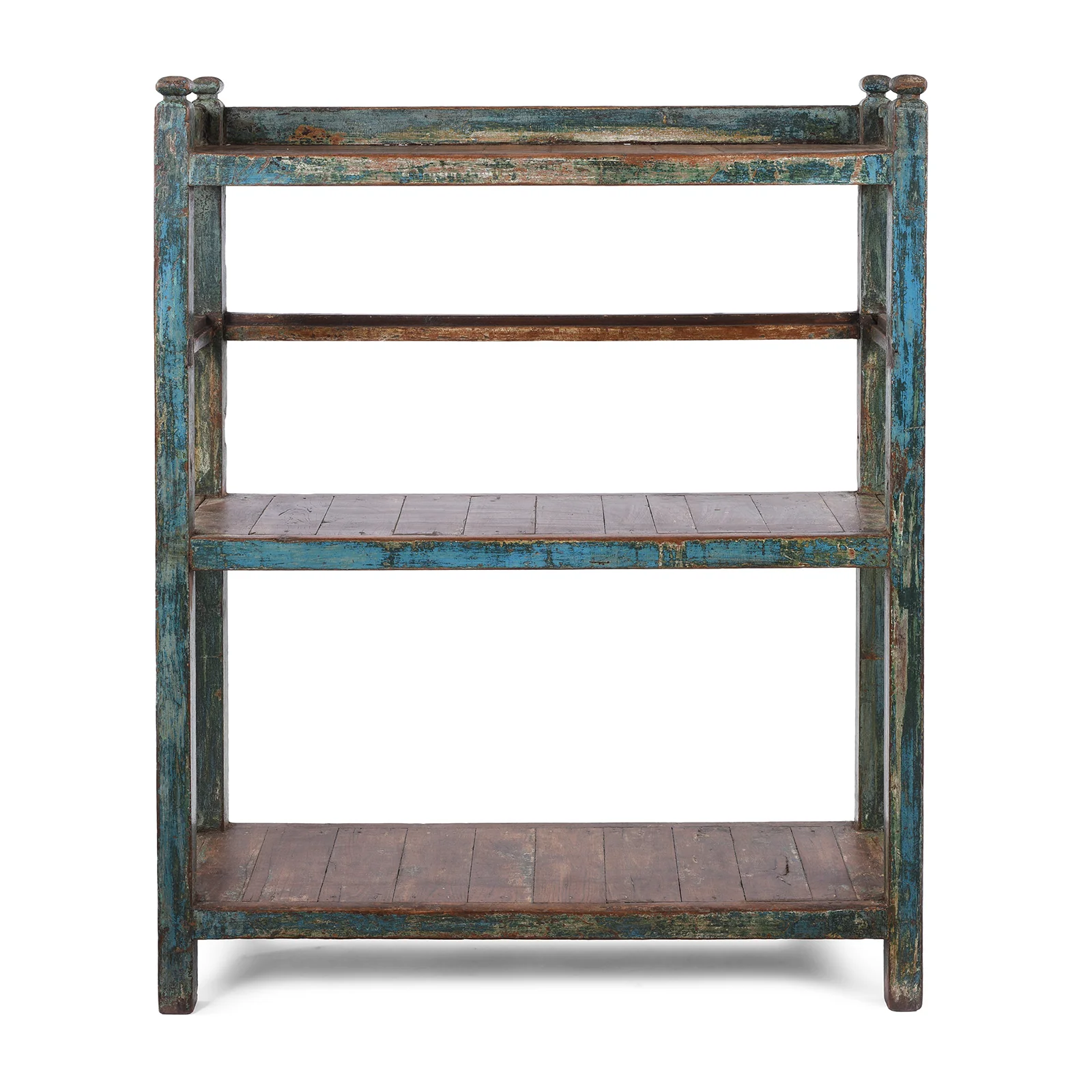 Vintage Blue Painted Indian Teak Shelf - Ca 1930 - Image 3