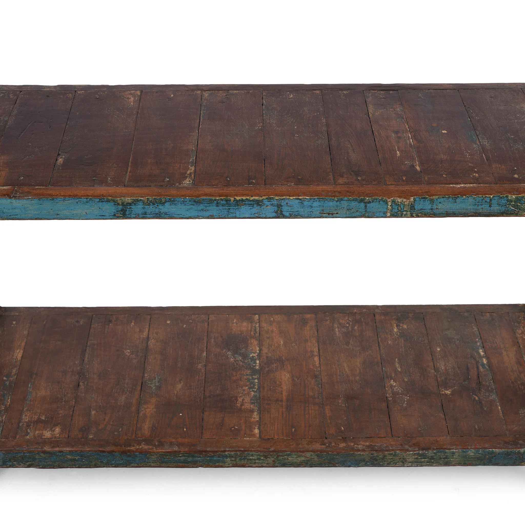 Vintage Blue Painted Indian Teak Shelf - Ca 1930 - Image 4