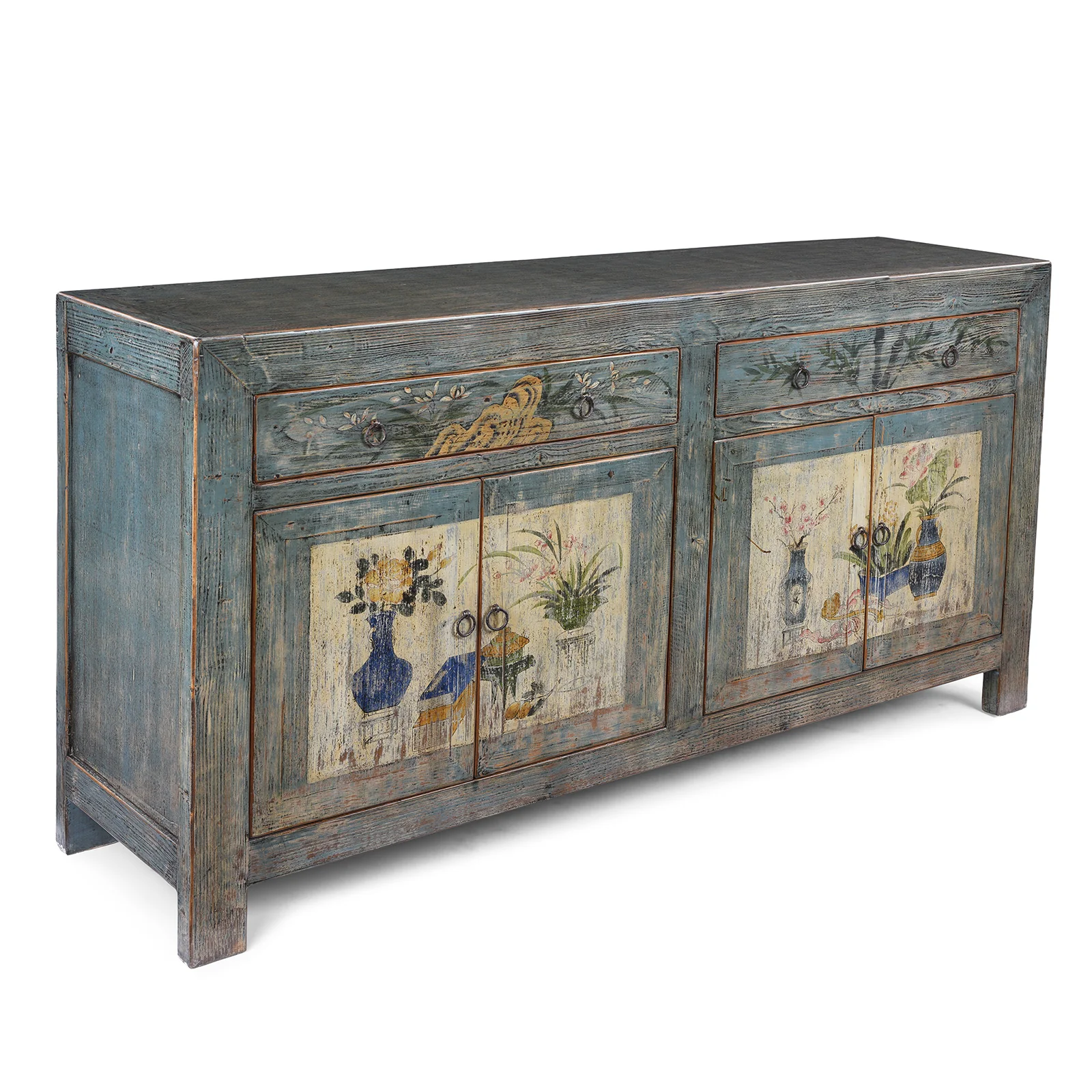 Vintage Blue Painted Sideboard From Shanxi - Image 4