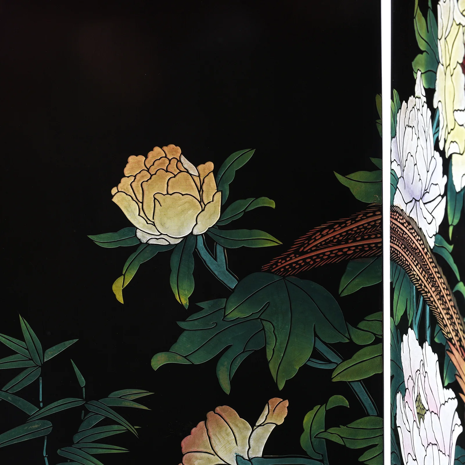 Vintage Chinese Black Lacquer Screen with Birds & Blossom - 1970's - Image 5