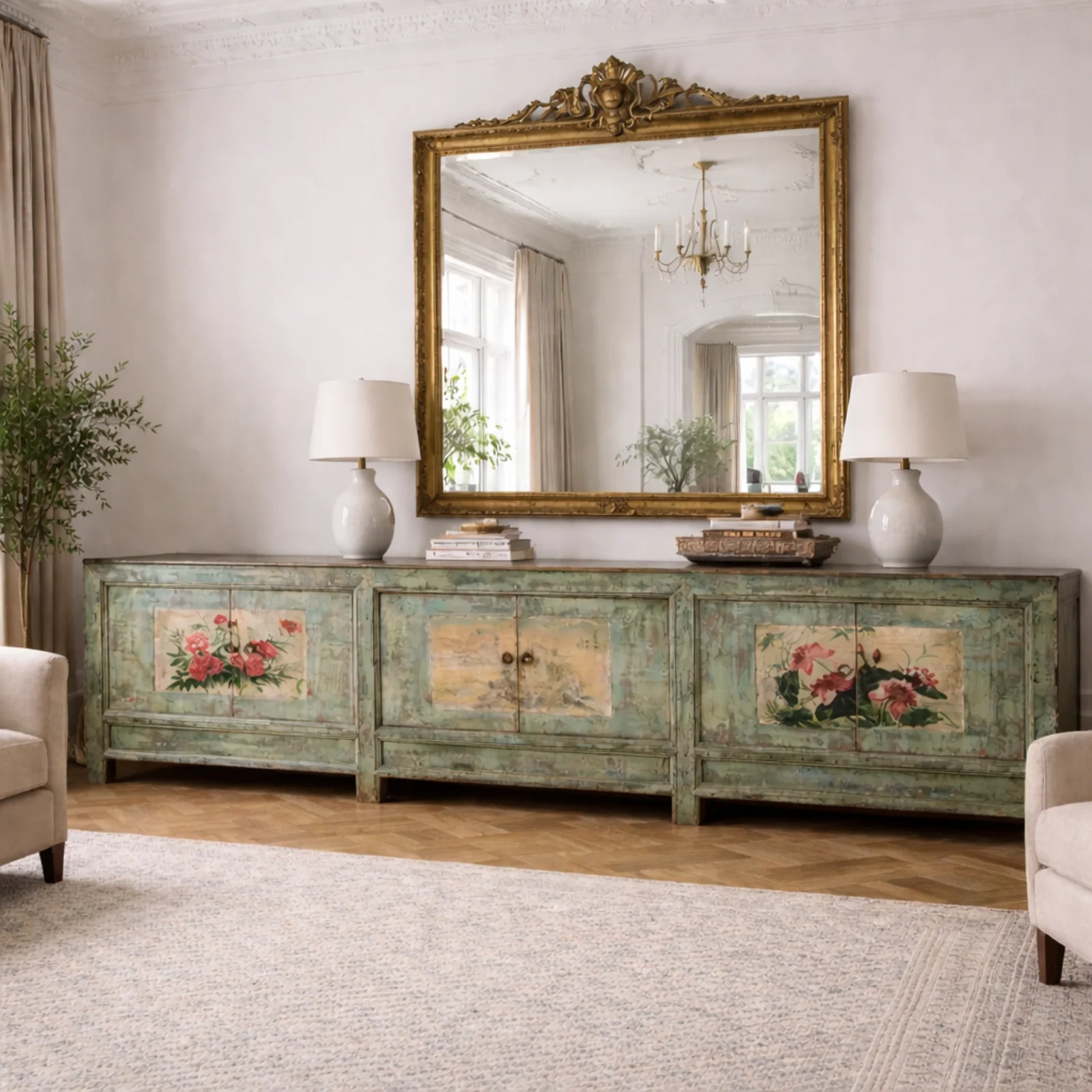 Vintage Mint Painted Sideboard From Shanxi – Circa 1930