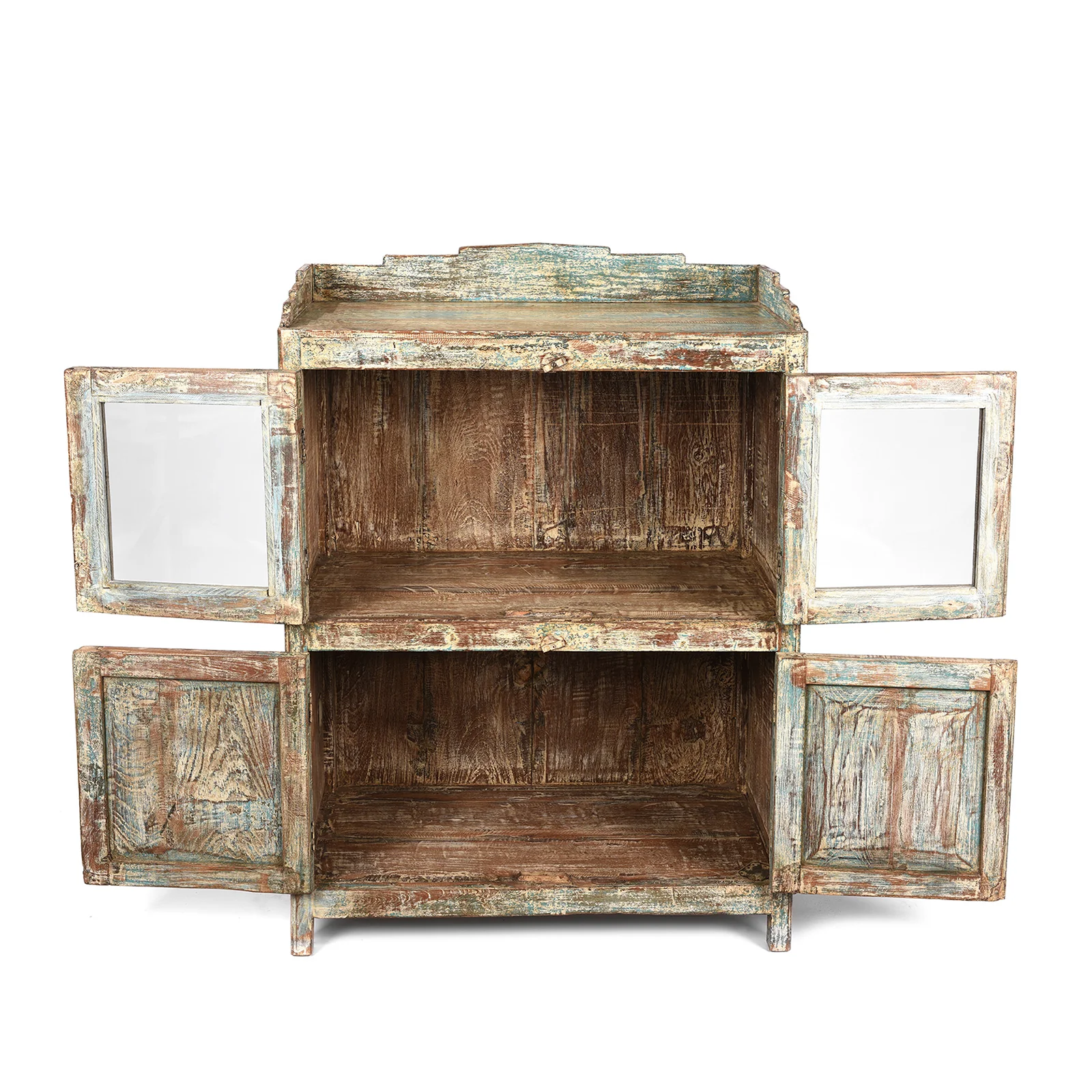 Vintage Indian Green Painted Display Cabinet - Ca 1920 - Image 3