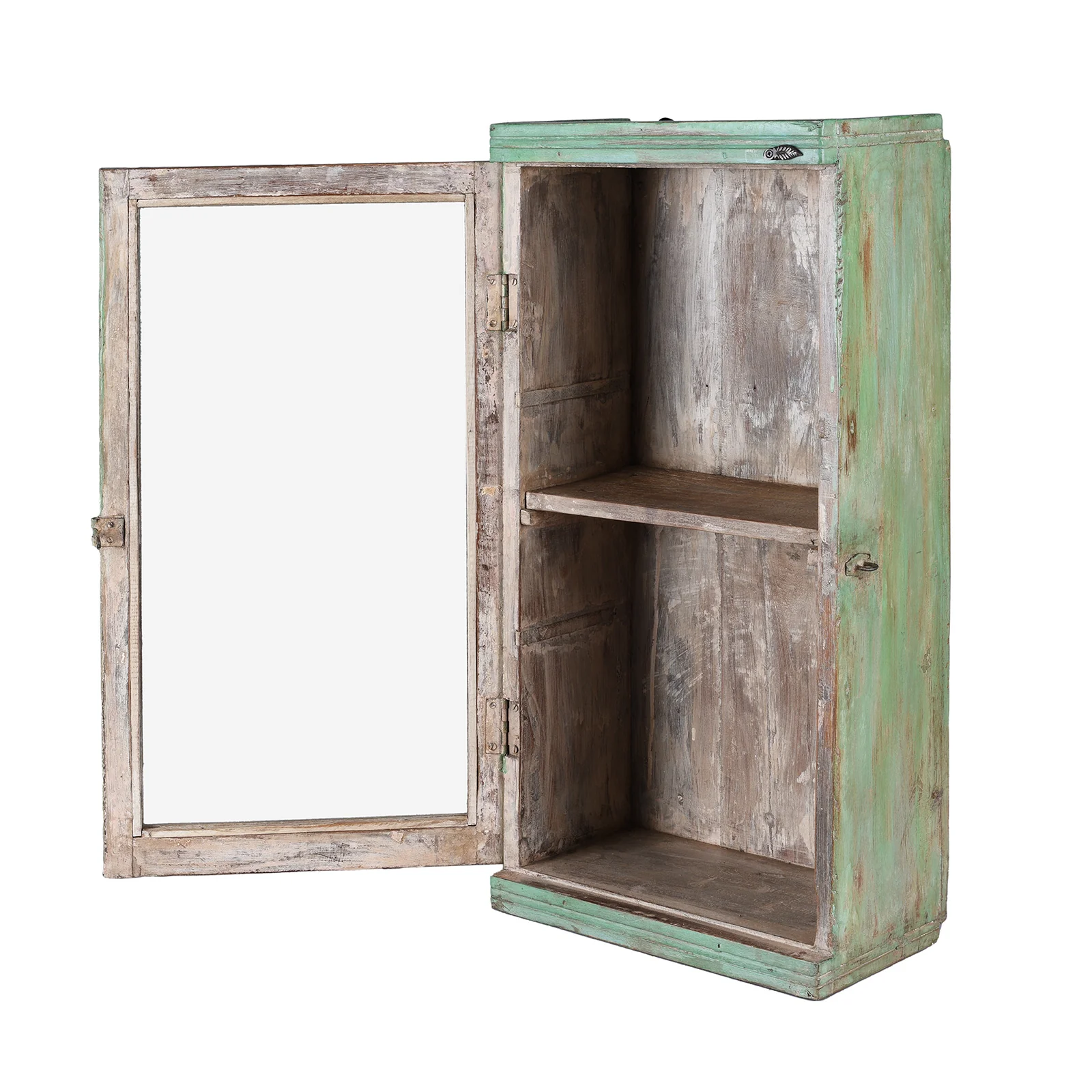 Green Painted Teak Glazed Wall Cabinet - Ca 1930 - Image 5