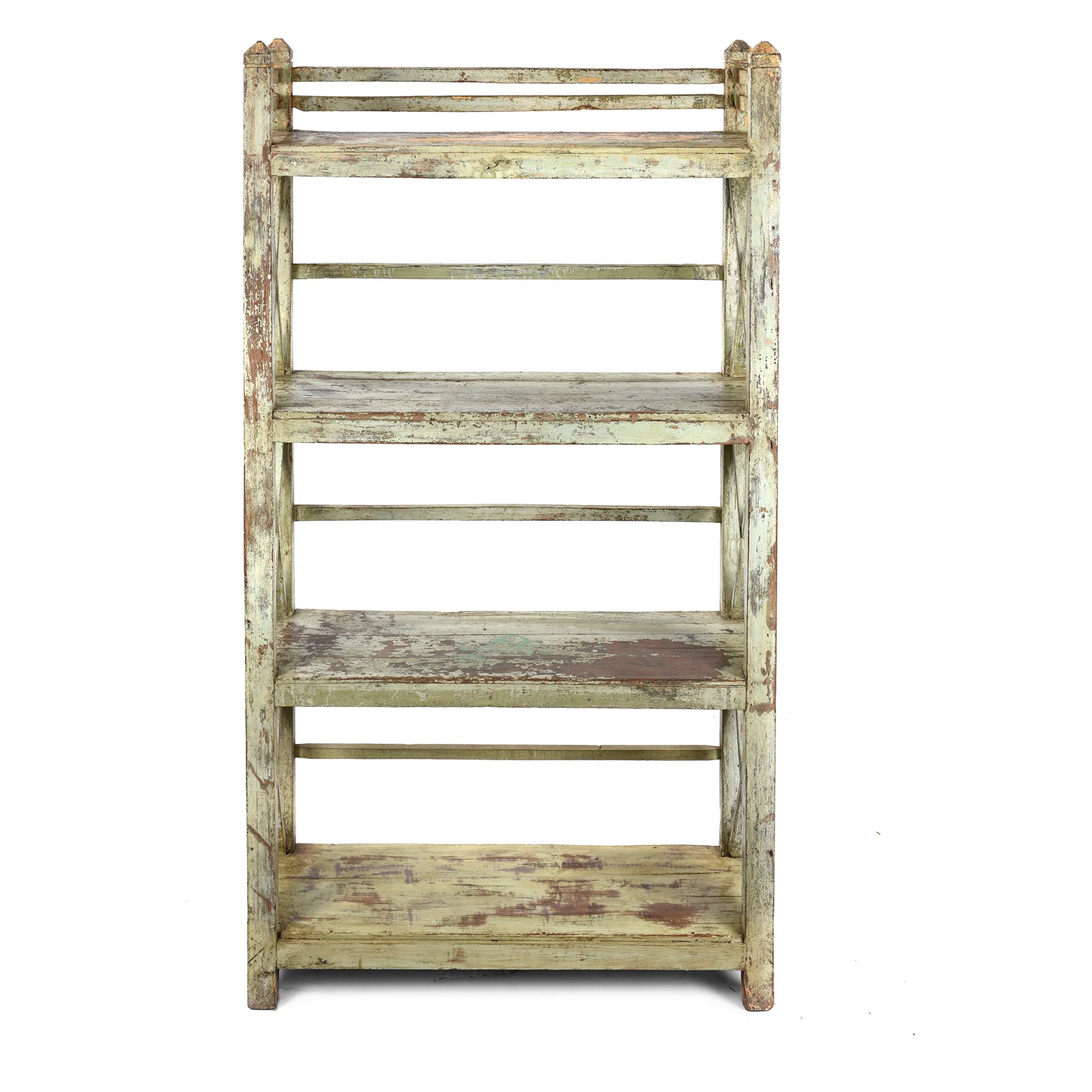 Vintage Green Painted Indian Teak Shelf - Ca 1930