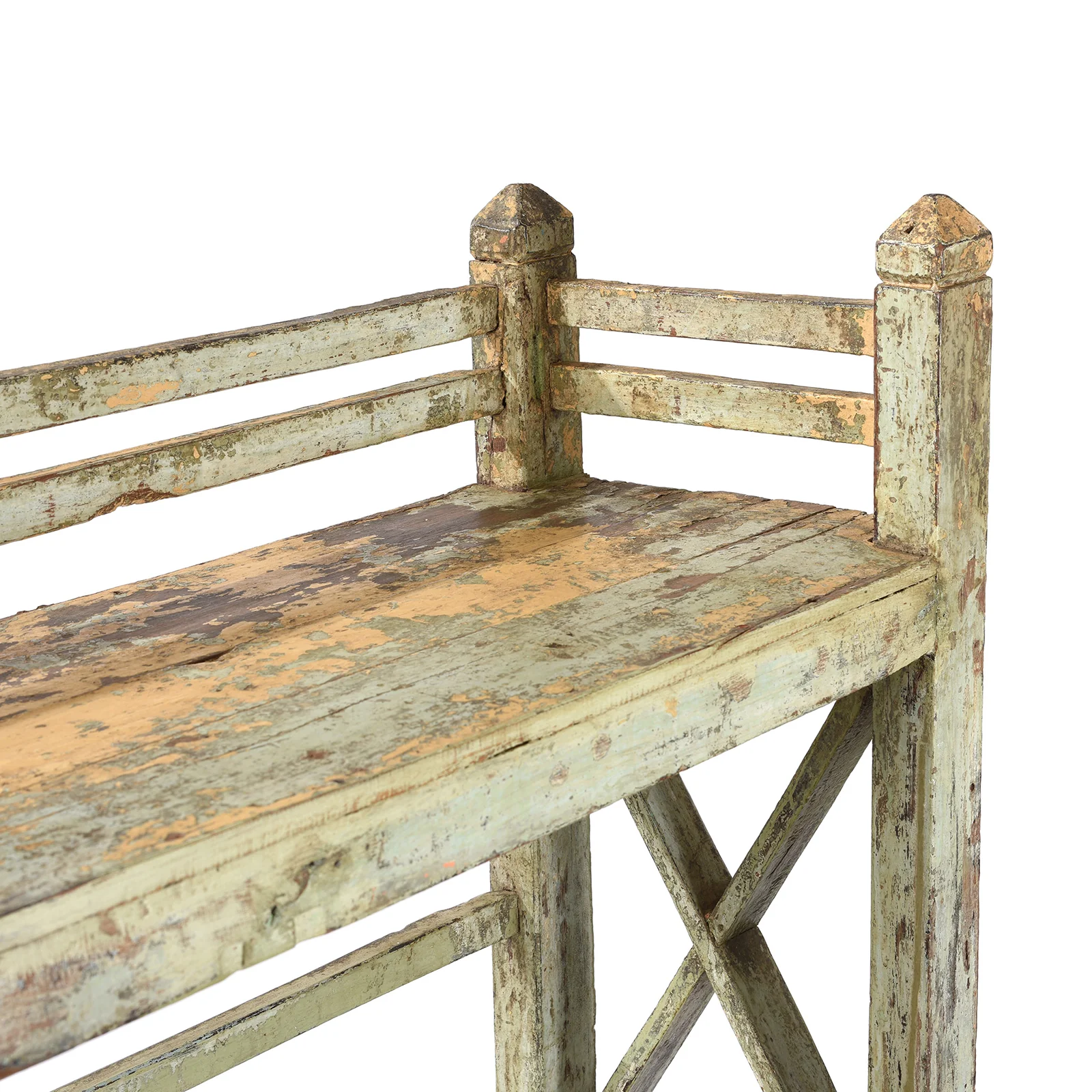 Vintage Green Painted Indian Teak Shelf - Ca 1930 - Image 3