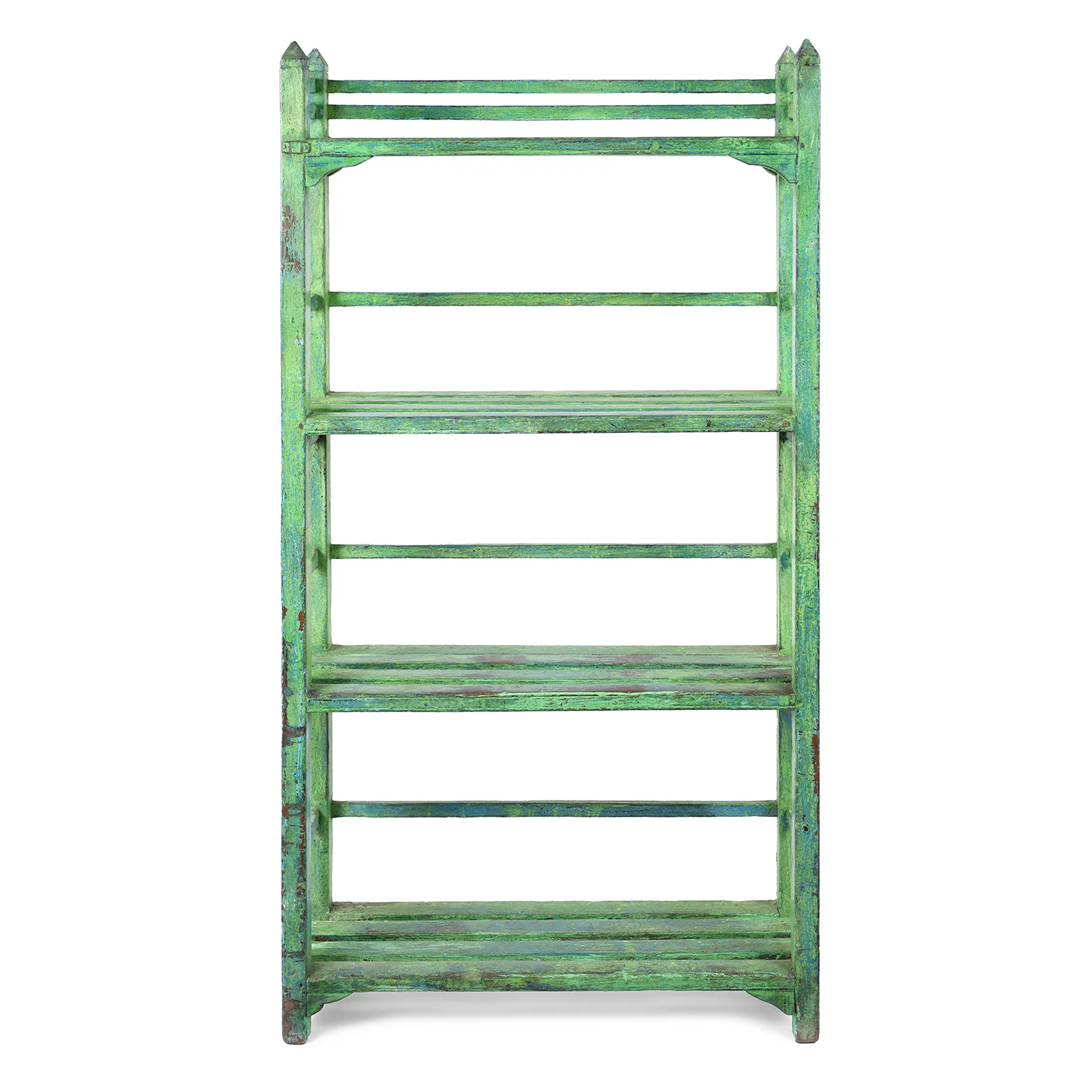 Vintage Green Painted Indian Teak Slated Shelf - Ca 1930 - Image 3