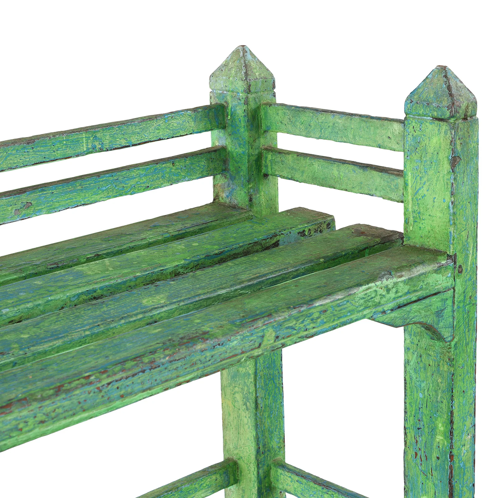 Vintage Green Painted Indian Teak Slated Shelf - Ca 1930 - Image 5