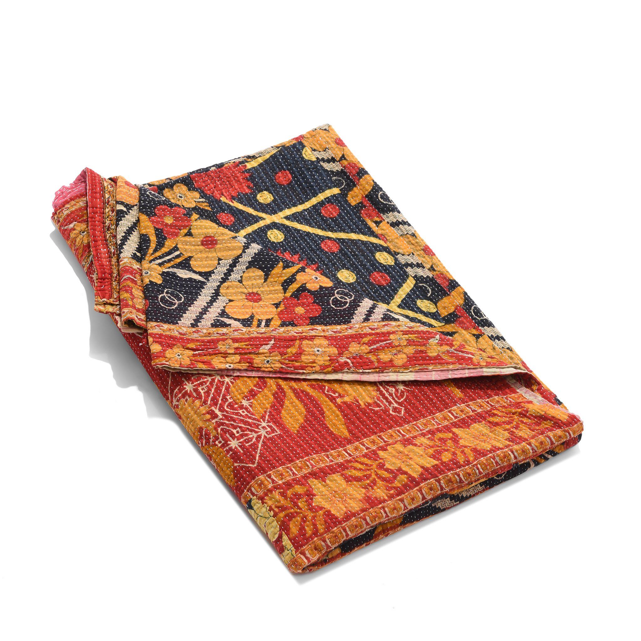 Vintage Bengali Kantha Throw - King Size - Ca 1950