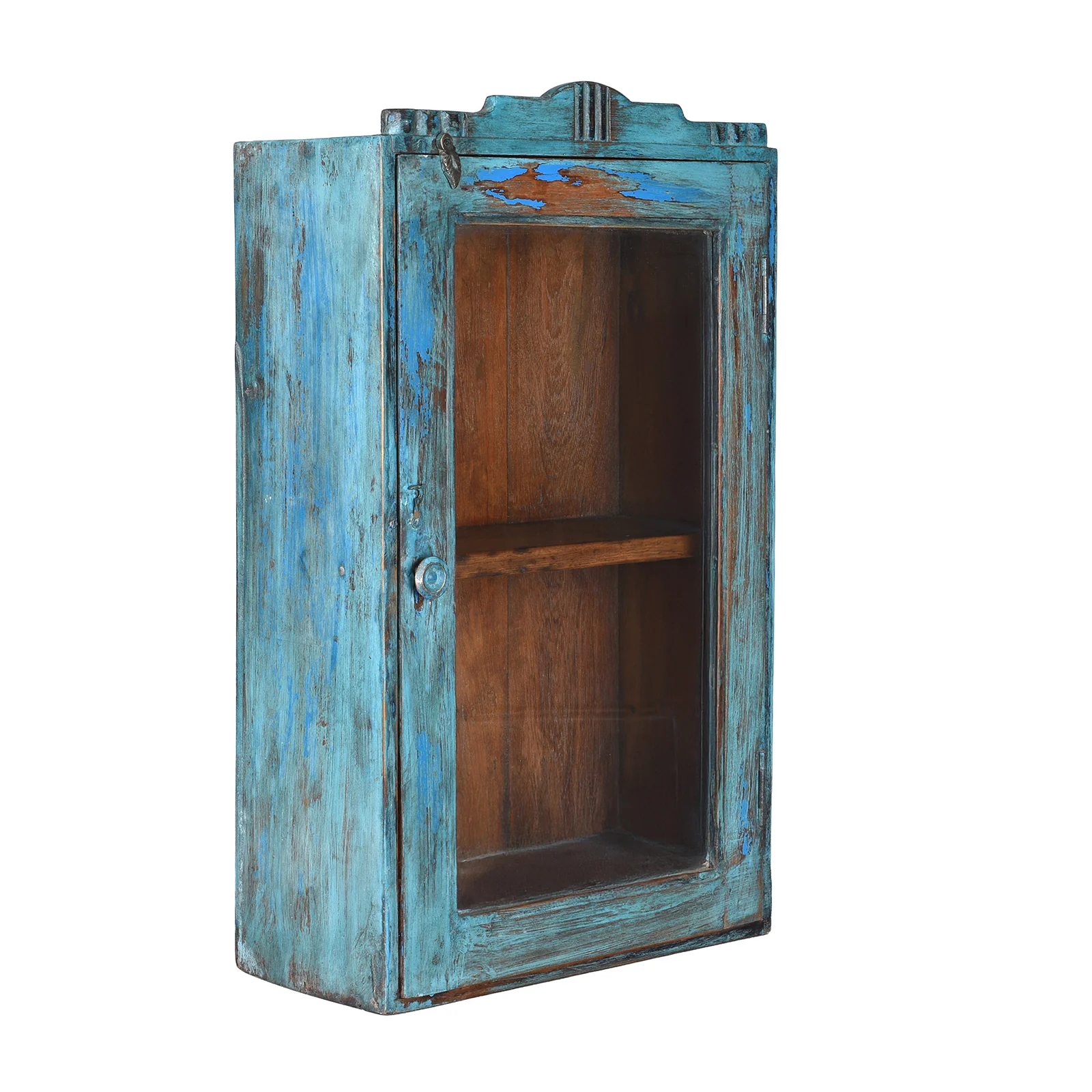 Blue Painted Teak Glazed Wall Cabinet - Ca 1930 - Image 3