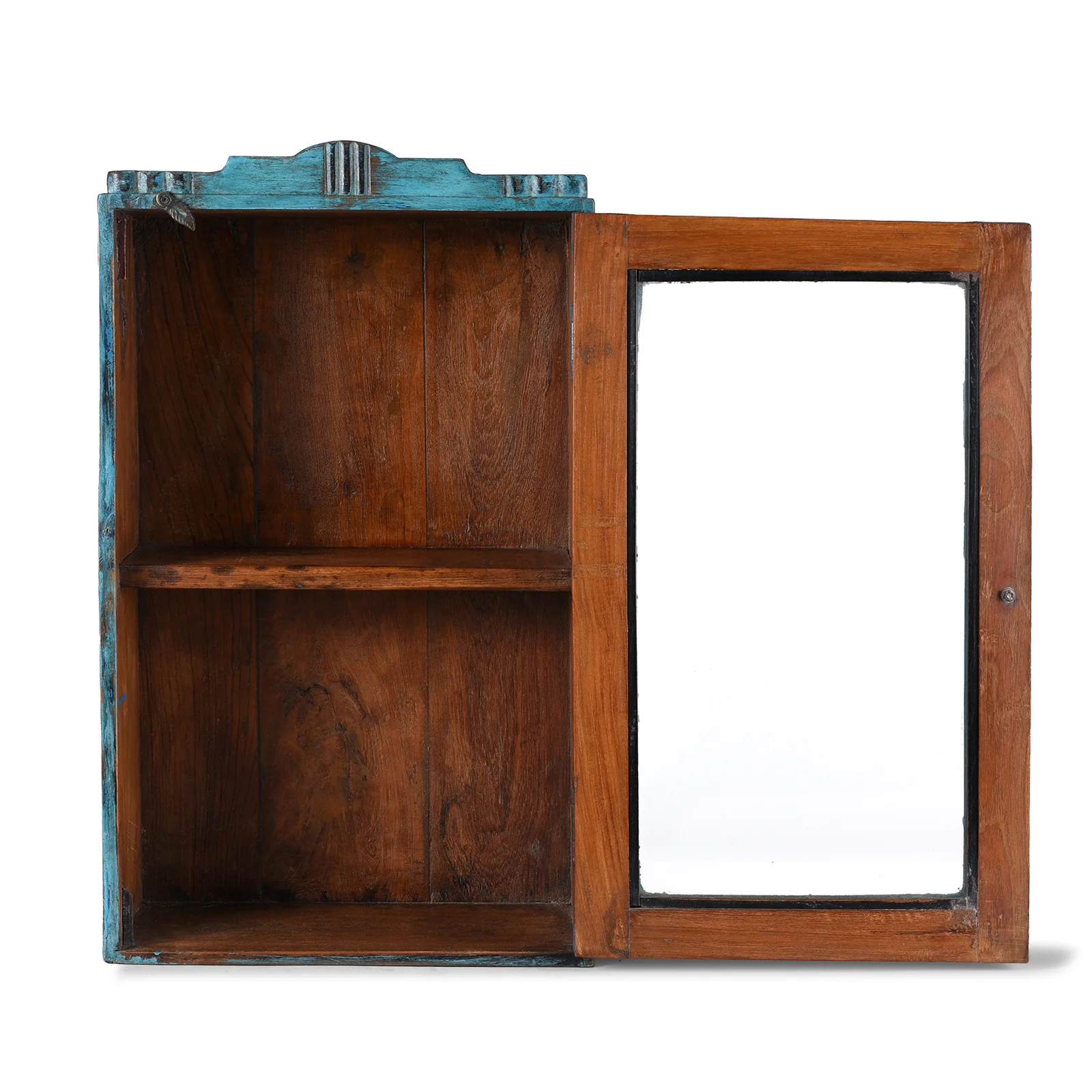 Blue Painted Teak Glazed Wall Cabinet - Ca 1930 - Image 4